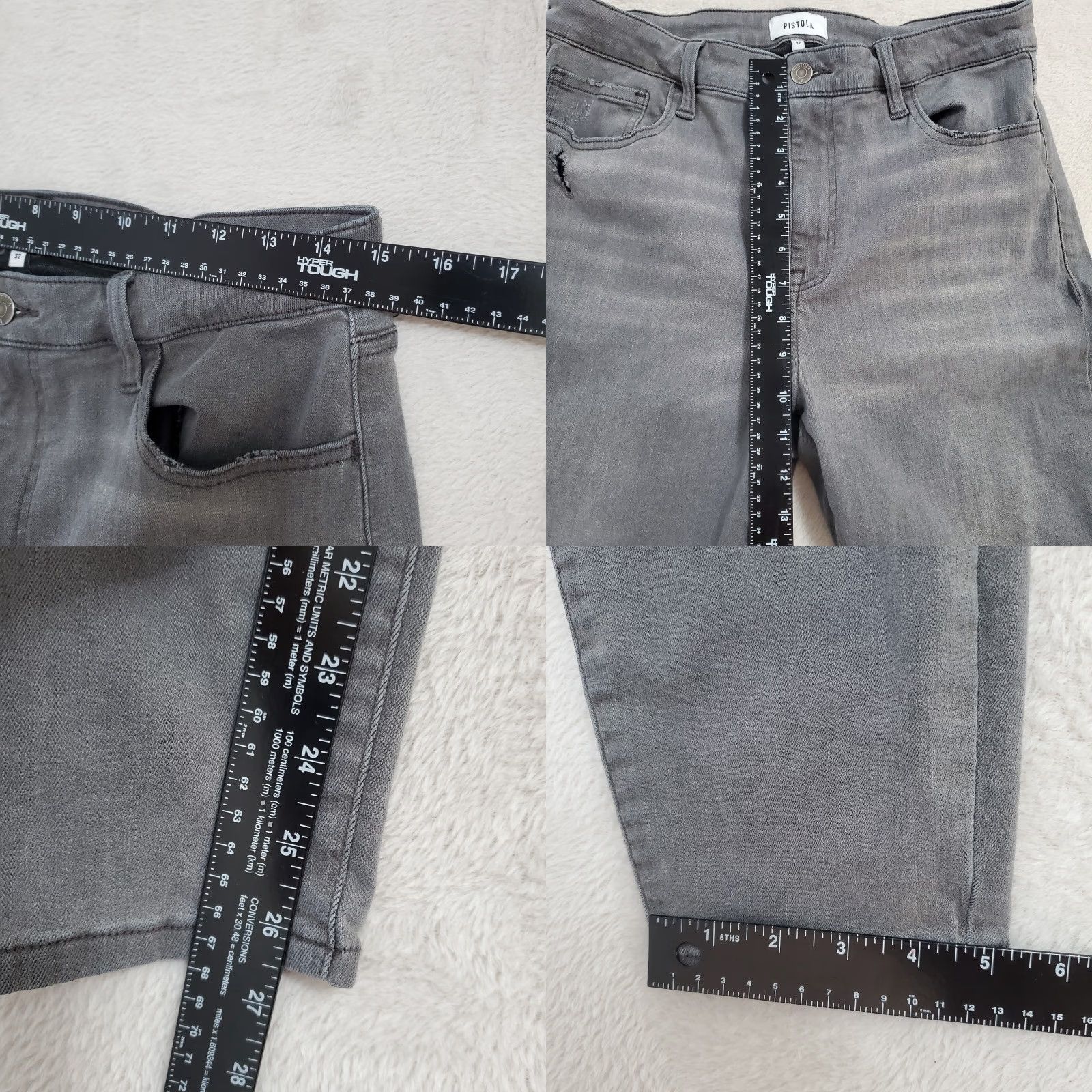 Pistola Pistola Jeans Womens Slim Skinny High Rise Distressed 32 Gray Arianna 30x26.5 Jeans Size 24" / US 00 / IT 34 - 8 Thumbnail