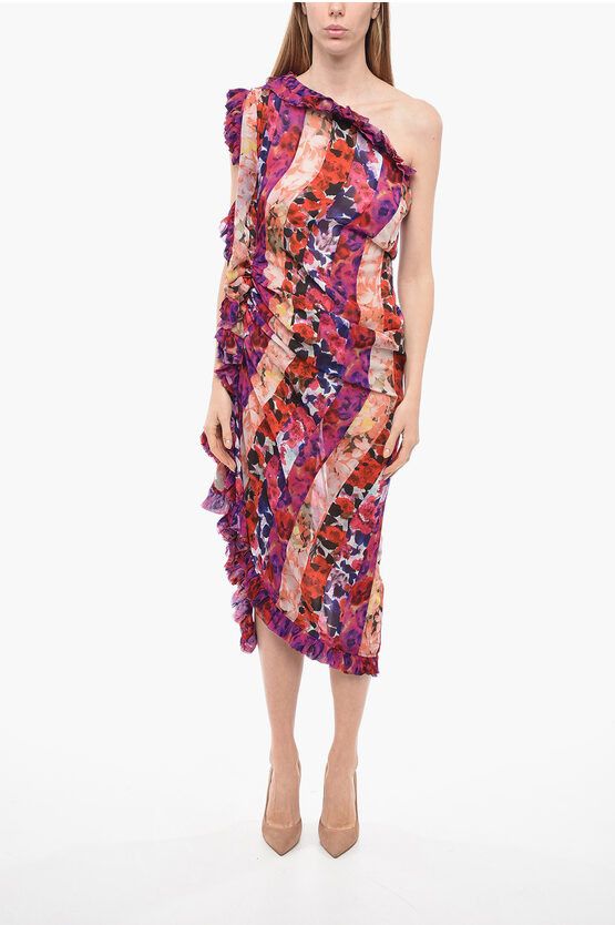 image of Dries Van Noten Floral Patterned Dinas Patch One-Shoulder Dress in Floreal Pattern, Women's (Size S