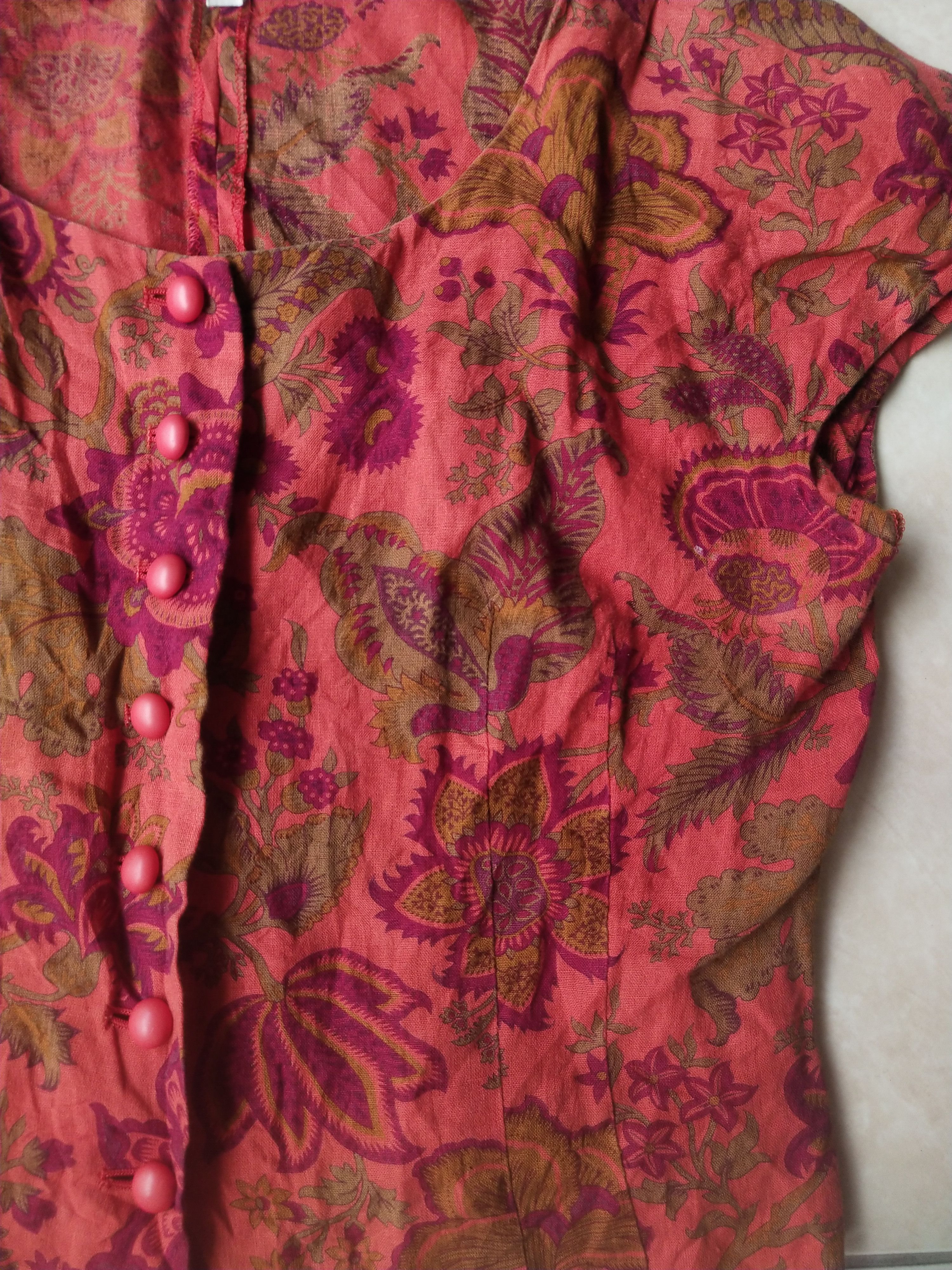 Chloe Vintage 90s Chloe Paris Red Floral Fitted Linen Blouse Size M / US 6-8 / IT 42-44 - 3 Thumbnail
