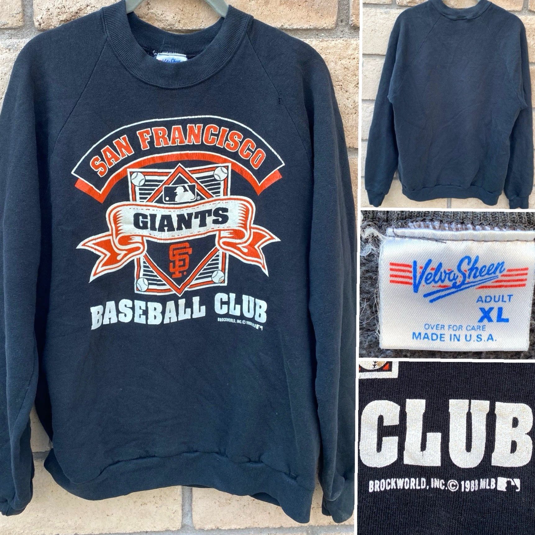 Vintage VINTAGE San Francisco Giants Baseball Raglan Sweatshirt Sweater XL Black Cotton Blend Long Sleeve Graphic Print 80s Mens Sweatshirt Size US XL / EU 56 / 4 - 2 Thumbnail