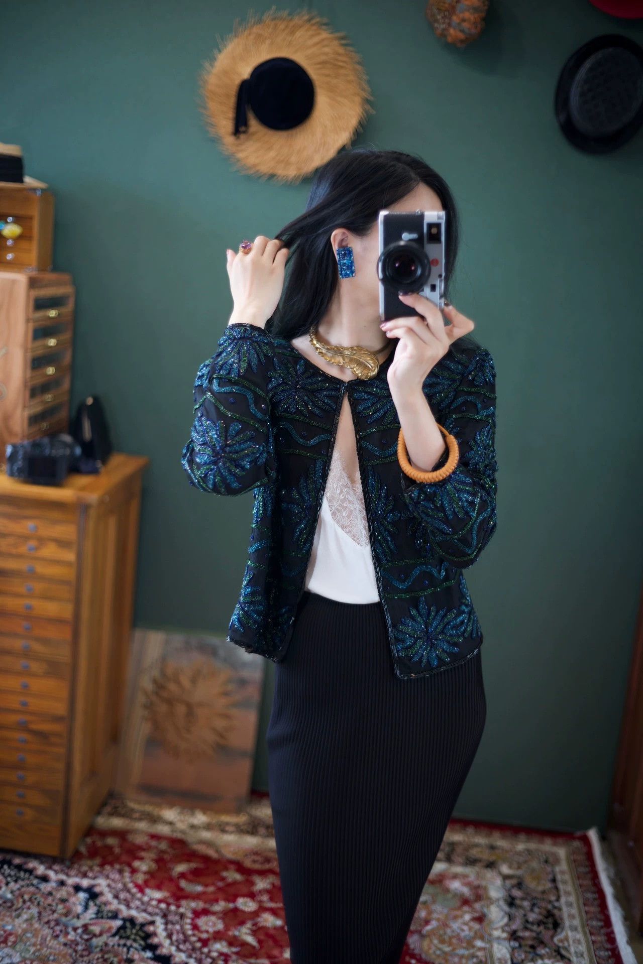 Vintage US Vintage Beaded Silk Dark Blue Jacket Women's L Size L / US 10 / IT 46 - 7 Thumbnail