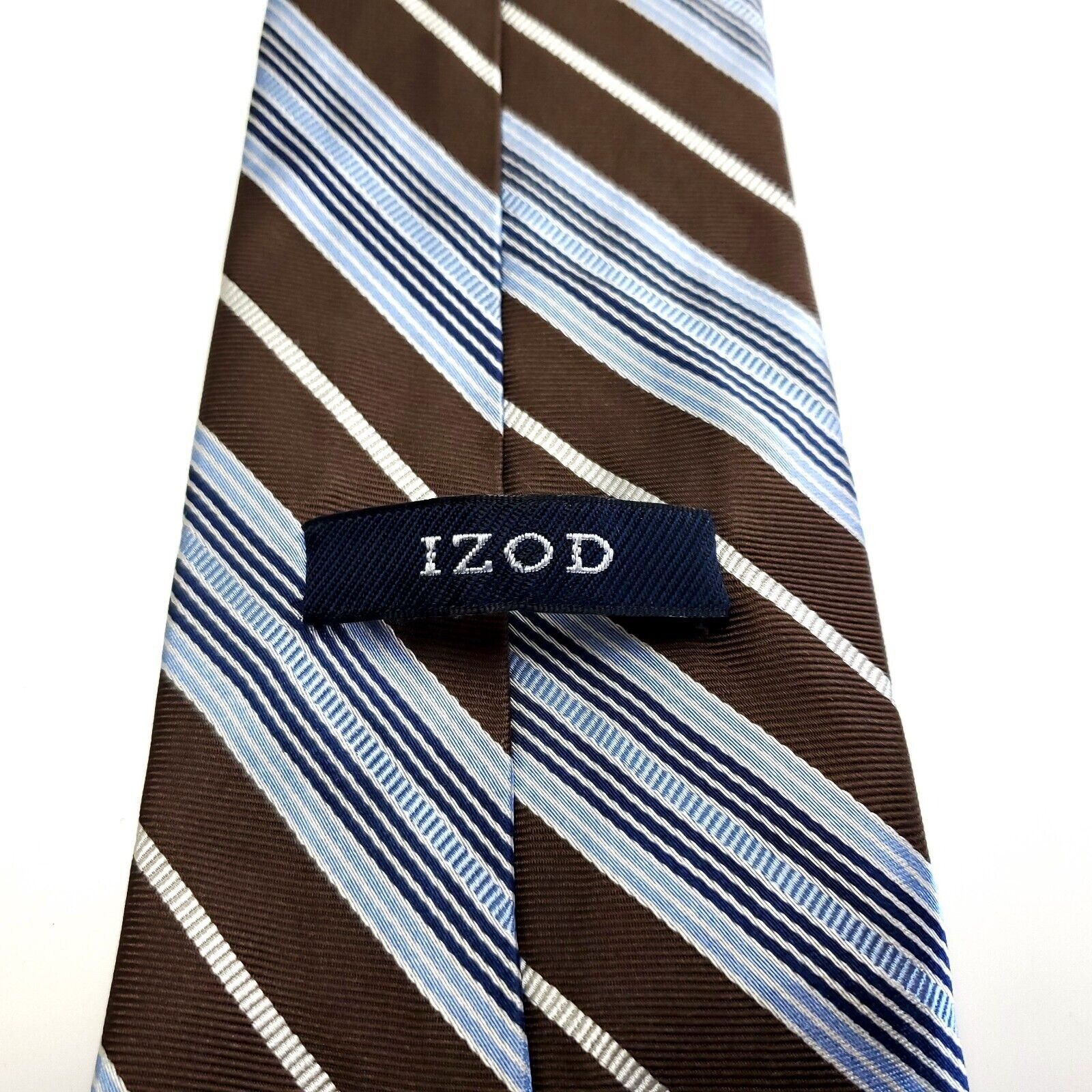 Izod Izod Woven Brown Blue Striped Wide Silk Tie Size ONE SIZE - 3 Thumbnail