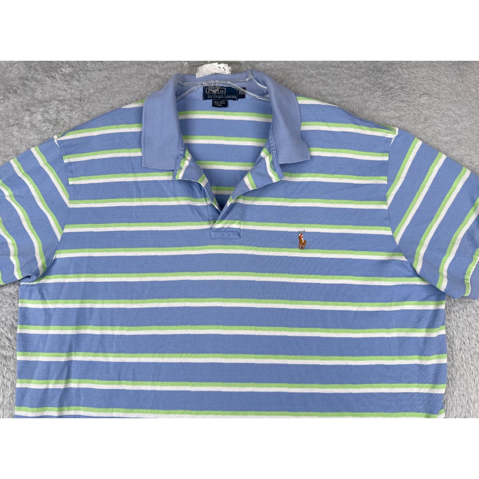 VINTAGE Ralph Lauren Polo Shirt Men XL Blue Stripe Cotton Pima 80s Polo Shirt, Golf, Modern, American, Sports Mens
