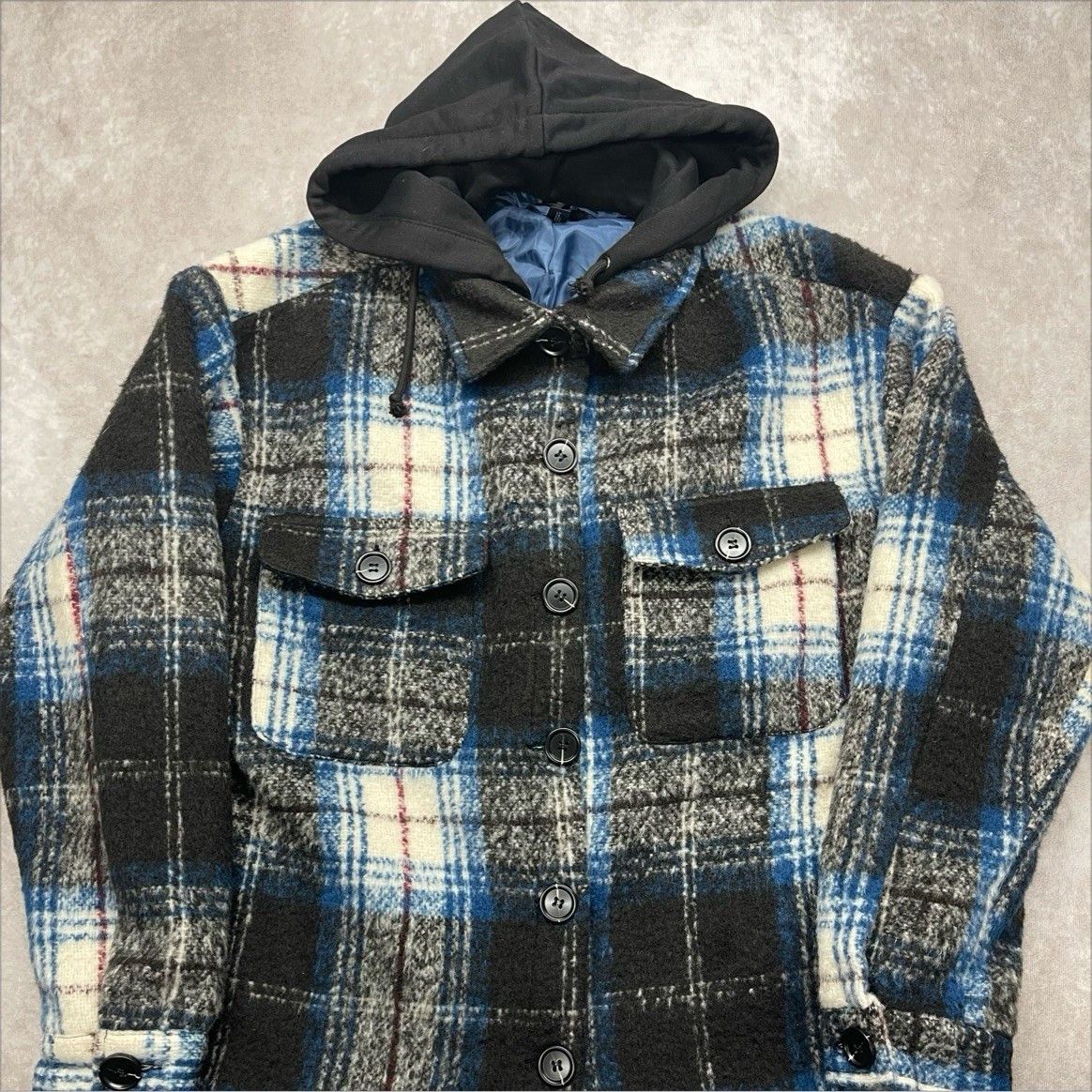 AQUA AQUA Bloomingdale's Men's M Plaid Flannel Wool Blend Hooded Size US M / EU 48-50 / 2 - 1 Thumbnail
