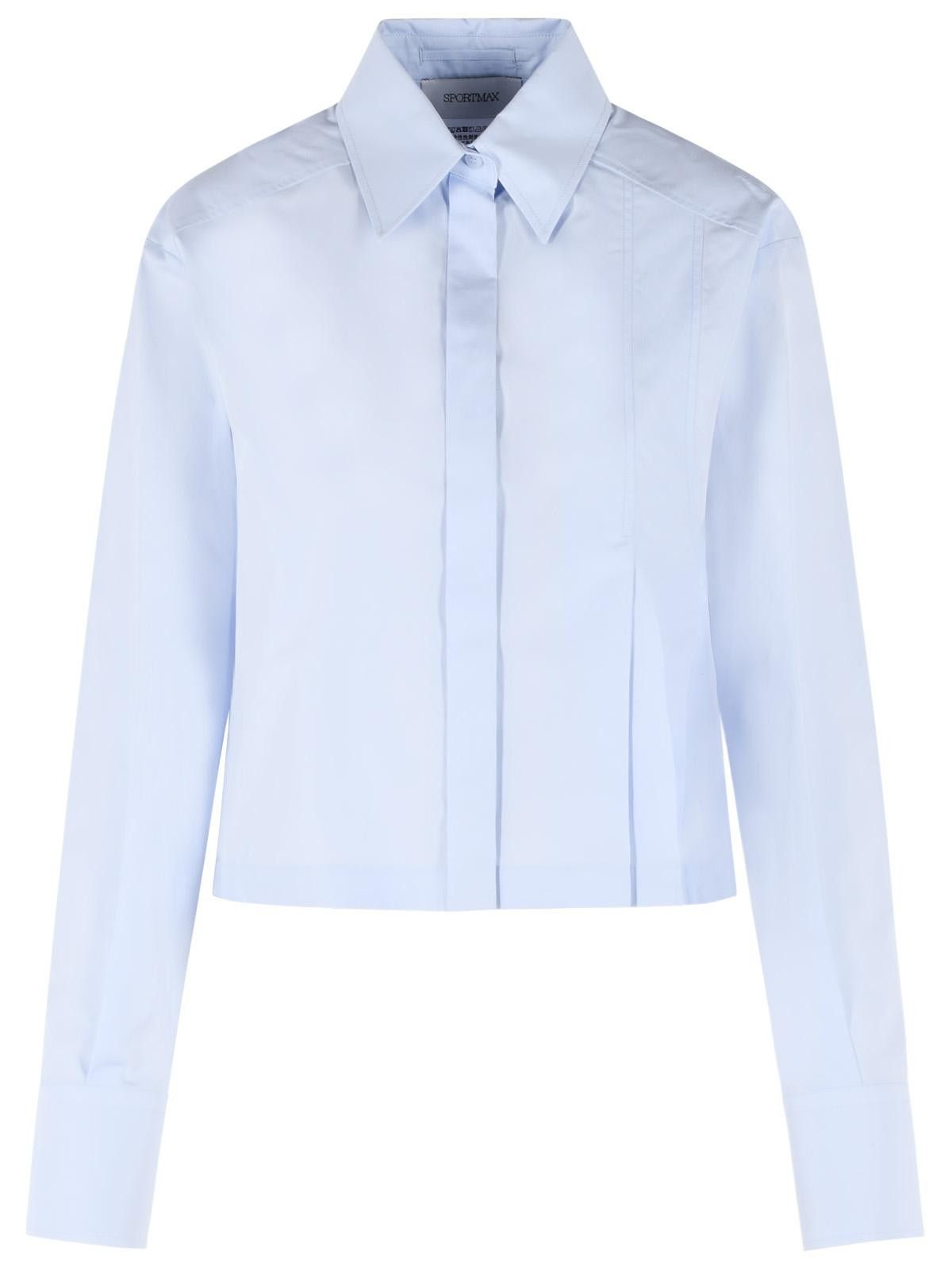 Sportmax SPORTMAX 'Certo' Cropped Shirt In Cotton Poplin With Light Blue Asymmetric Pleats Size M / US 6-8 / IT 42-44 - 1 Thumbnail
