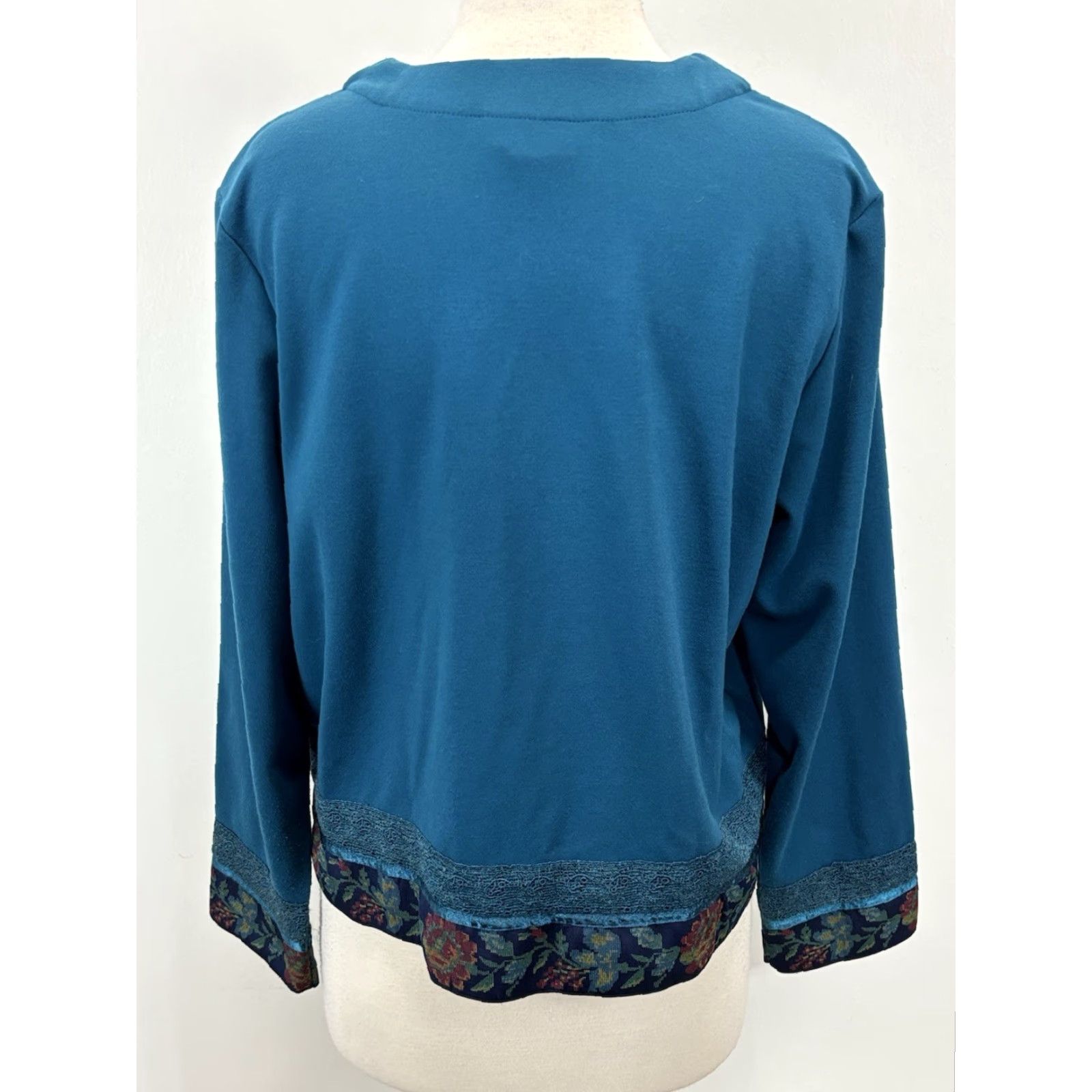 Coldwater Creek VINTAGE Coldwater Creek Cardigan Sweatshirt Women LP Petite Teal Tapestry Trim Granny Core Indie Cottage Core Boxy Lp Large Petite Women Mens? Size L / US 10 / IT 46 - 3 Thumbnail