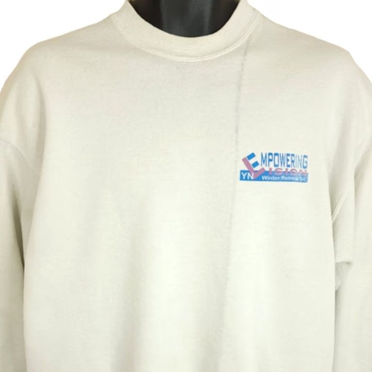 Vintage VINTAGE Empowering Vision Sweatshirt Mens L White 90s Winter Retreat 1994 Sweatshirt Size US L / EU 52-54 / 3 - 2 Thumbnail