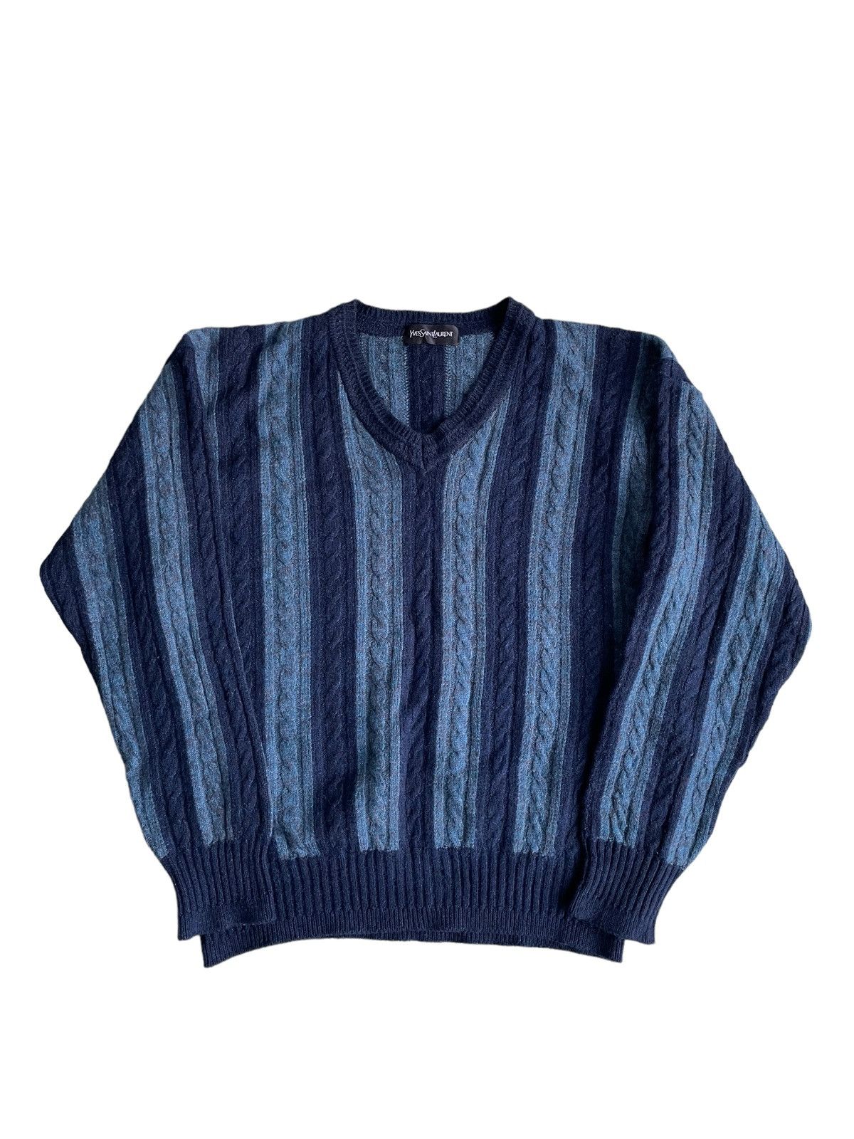 Vintage Yves Saint Lauren Multicolour Cable Knitwear V Neck