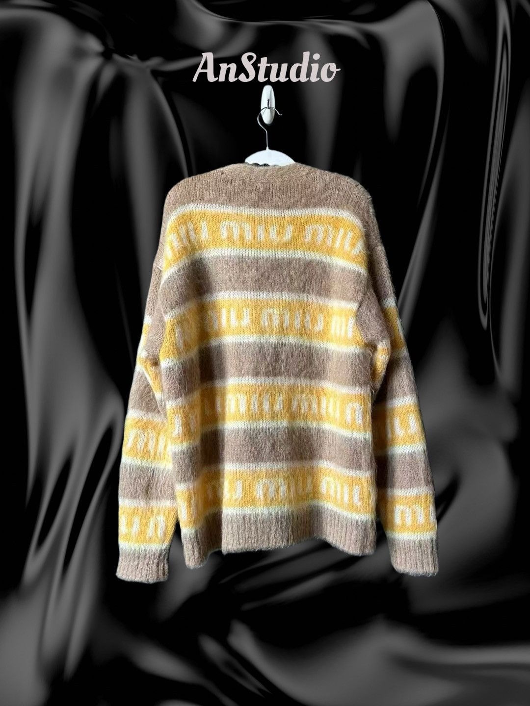 Miu Miu Miu Miu Brown/Yellow Logo Mohair Knit Cardigan Size XS / US 0-2 / IT 36-38 - 2 Thumbnail
