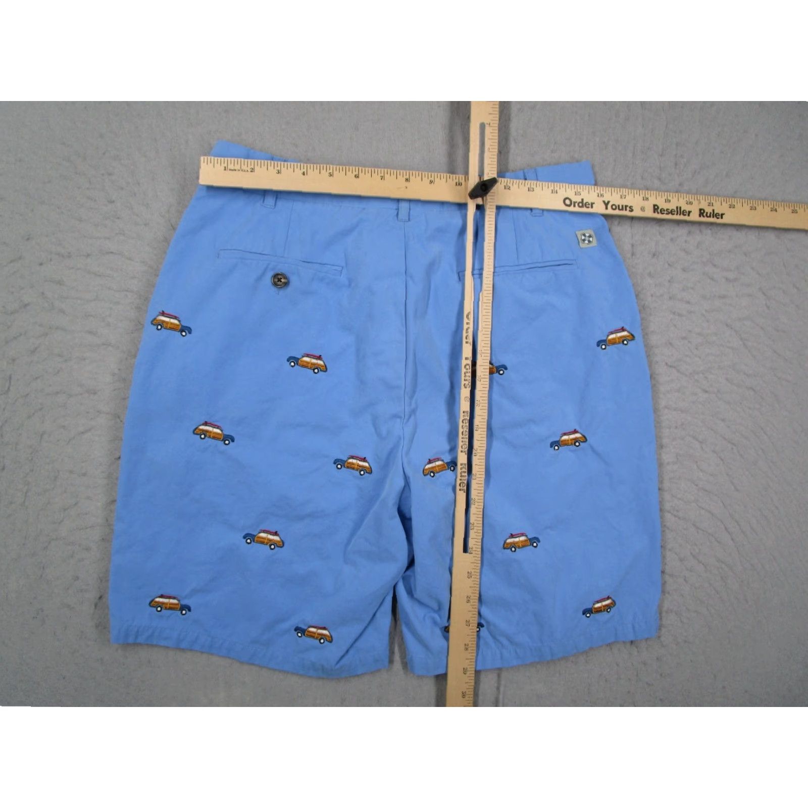 Vintage Castaway Mens 32 Blue AOP Chino Shorts - 8" Inseam, Cotton Canvas, Casual Travel Pockets, Geometric Woody Surfboard, Nantucket, Beach, Preppy Mens Size US 32 / EU 48 - 6 Thumbnail