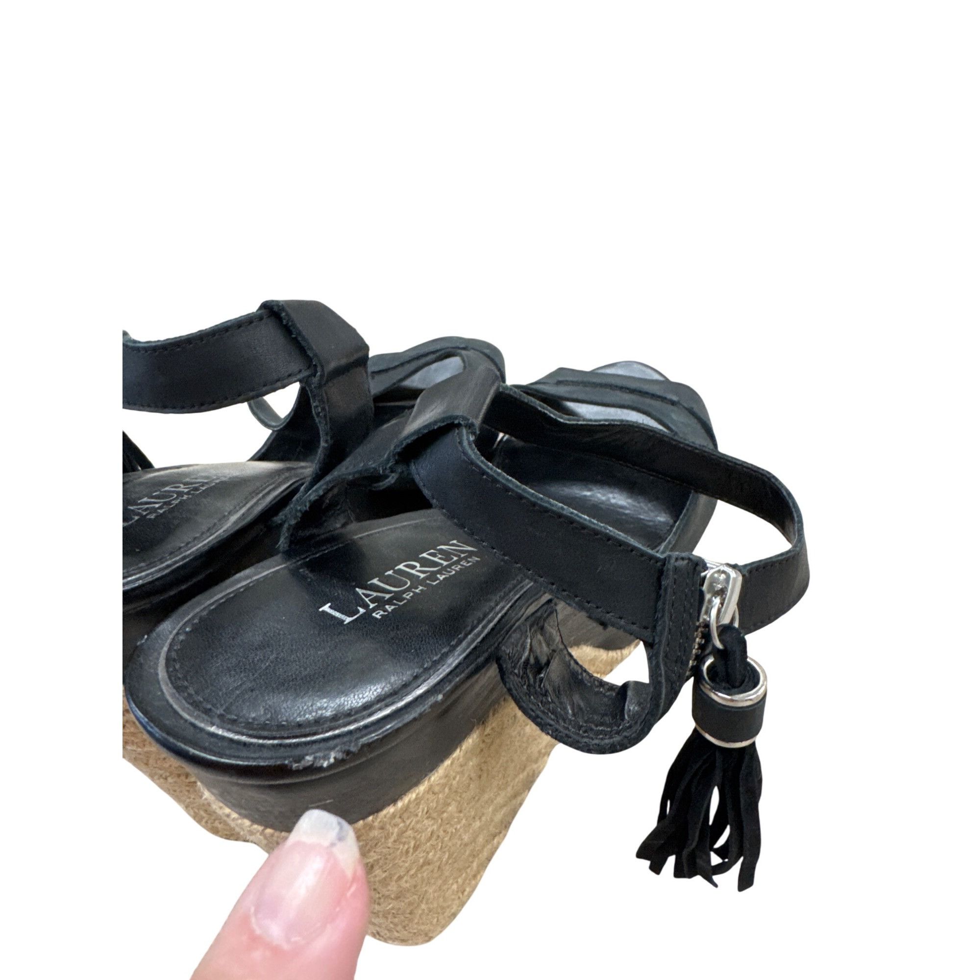 Lauren Ralph Lauren Lauren Ralph Lauren leather Black 5" Wedge Sandal Heels Size Size US 11 / IT 41 - 10 Thumbnail