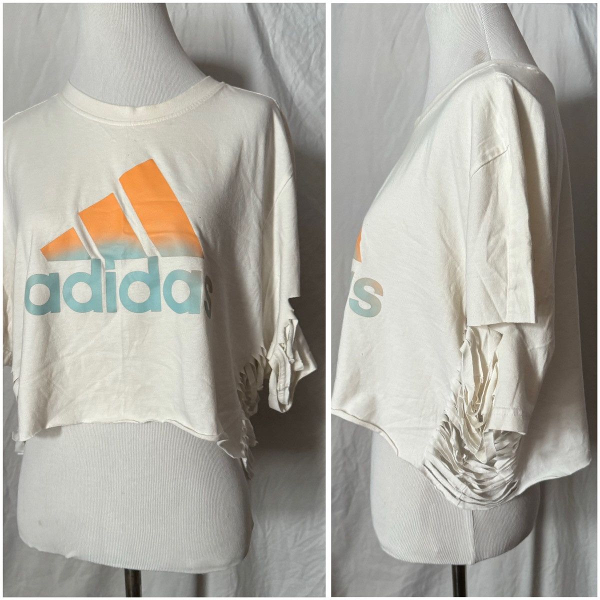 Adidas Adidas, Raw Hem, Sleeve & Side Fringe, Crop Top, Casual Tee Size L / US 10 / IT 46 - 11 Thumbnail
