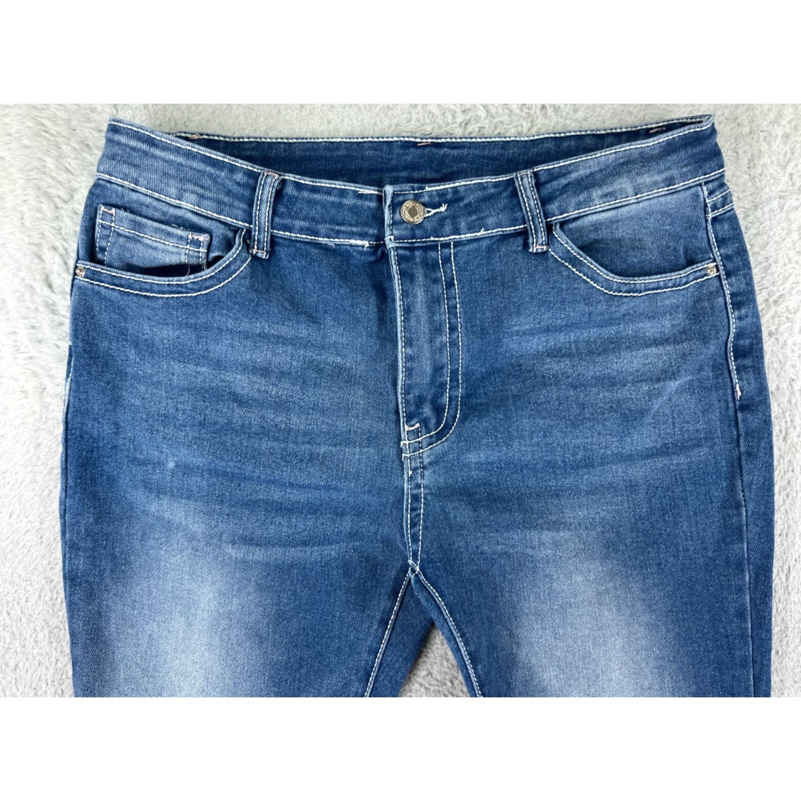 Shein SheIn Jeans Womens Large Blue Denim Mid Rise Cotton Blend Stretch Flared Size 36" / US 14 / IT 50 - 7 Thumbnail