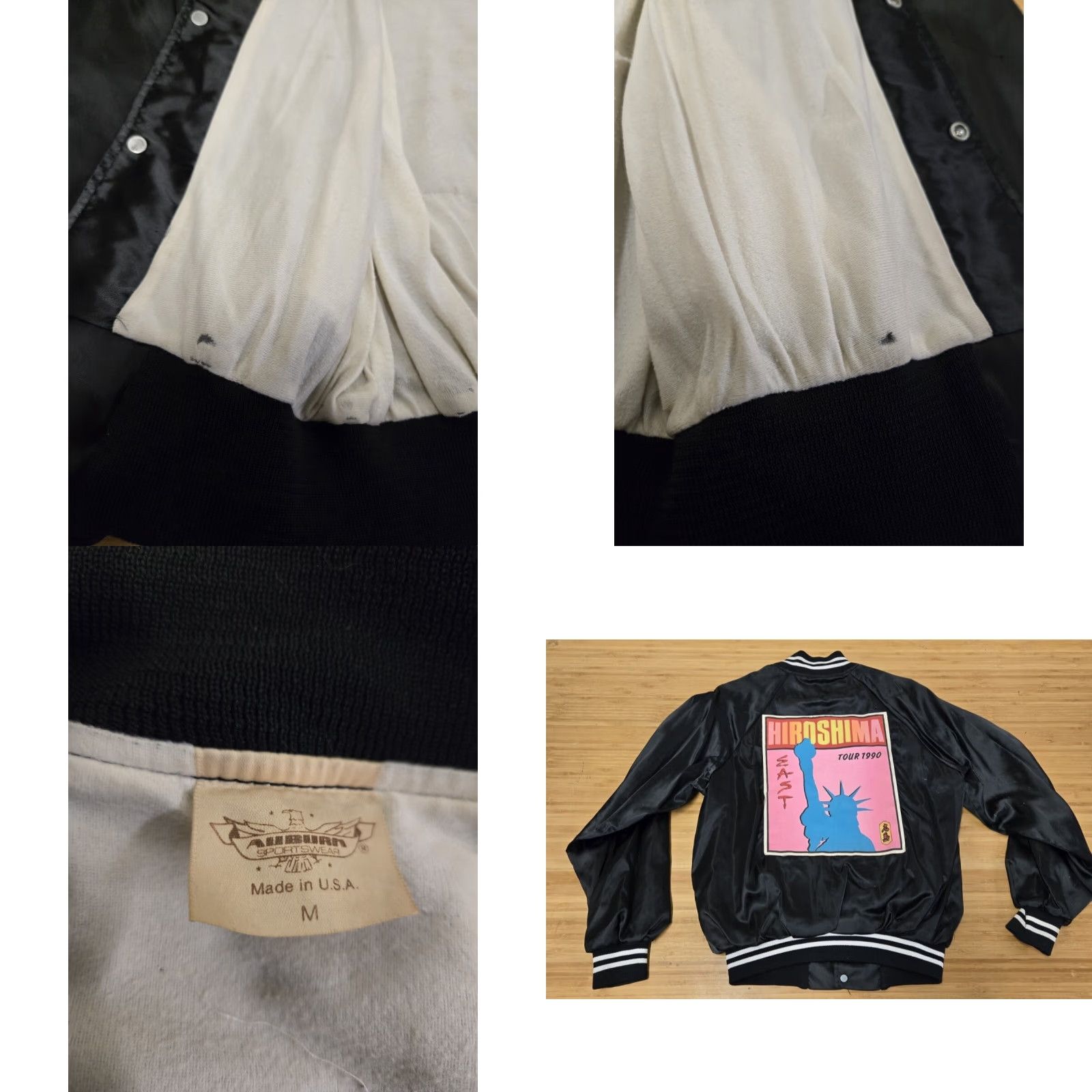 Vintage VINTAGE Hiroshima East Tour 1990 Black Medium Jacket Distressed Auburn Sportswear Graphic Print Embroidered Logo Mens Music 1990s Size US M / EU 48-50 / 2 - 8 Thumbnail