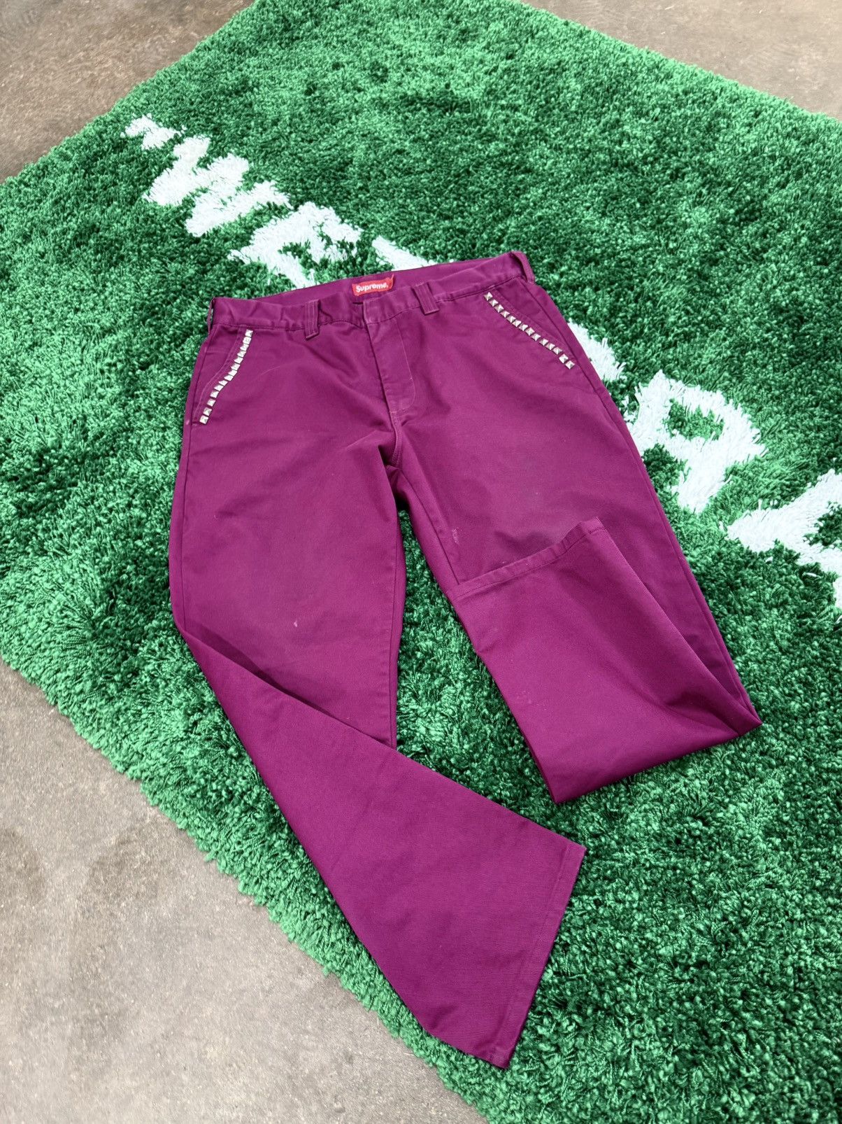 Supreme Supreme Studded Work Pant Burgundy Sz. 34 FW20 Size US 34 / EU 50 - 2 Thumbnail