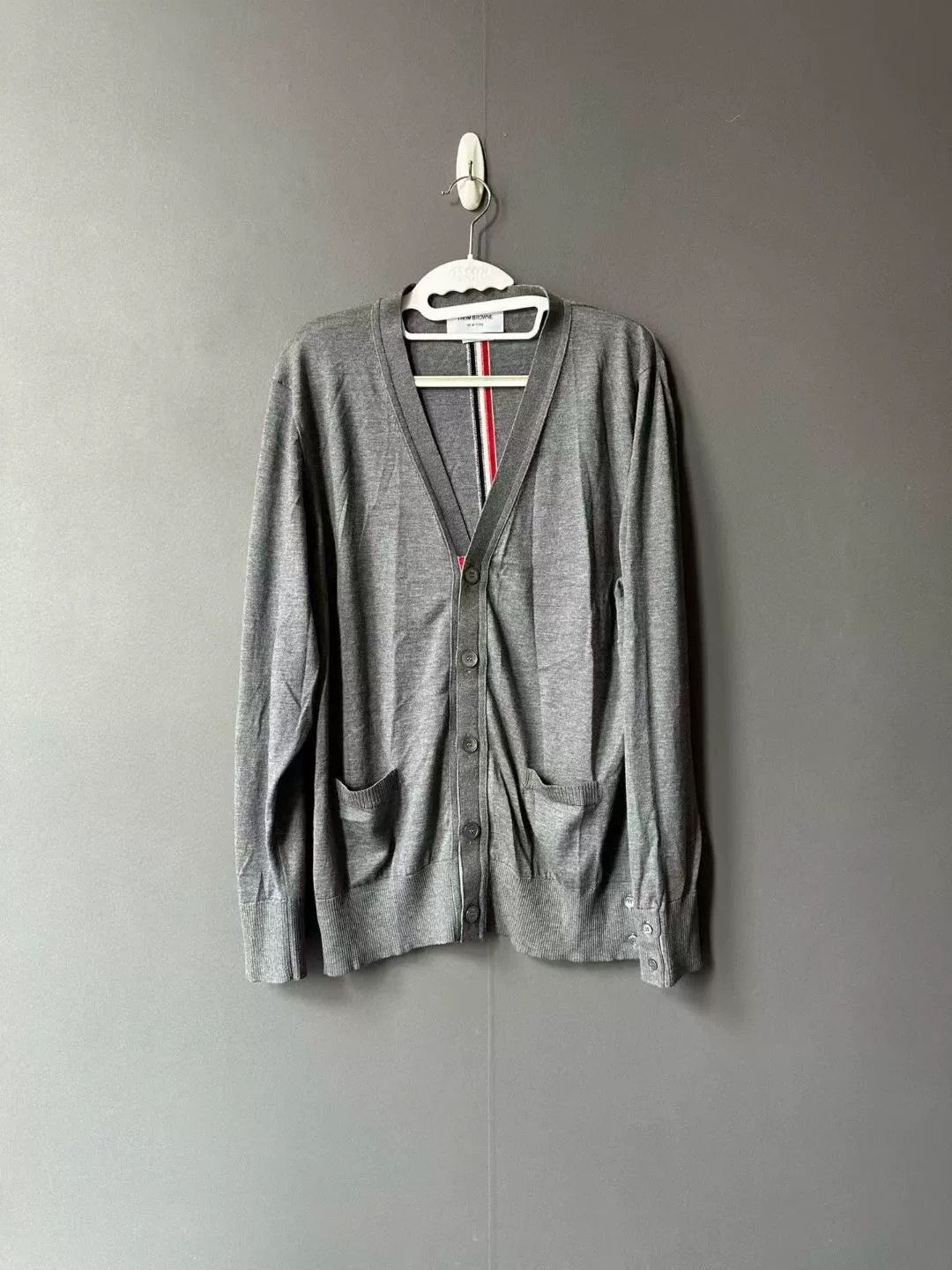 thom browne gray striped wool cardigan