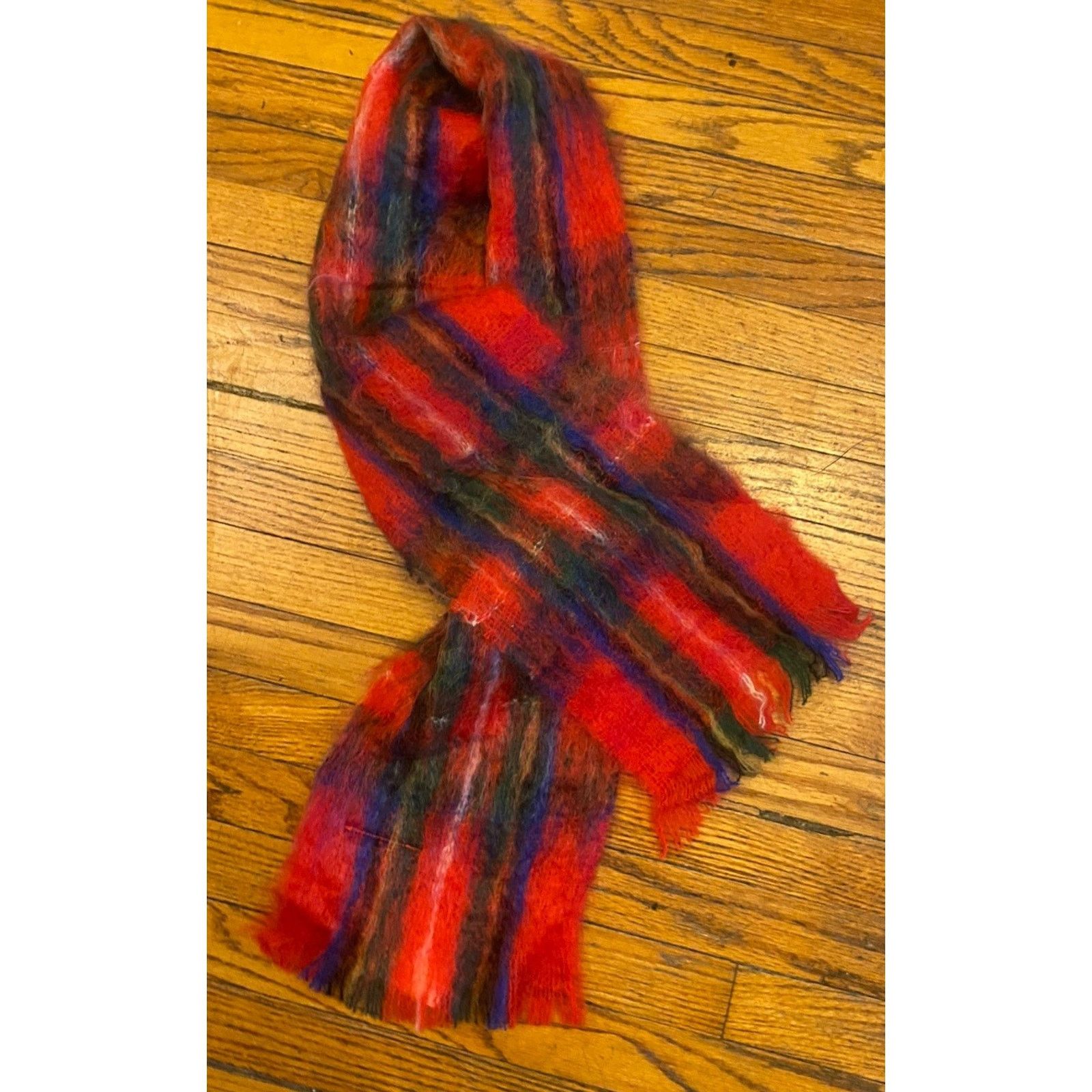 Vintage NWT Vintage Scotland Mohair Scarf Red Plaid Women’s Men’s Size ONE SIZE - 2 Thumbnail