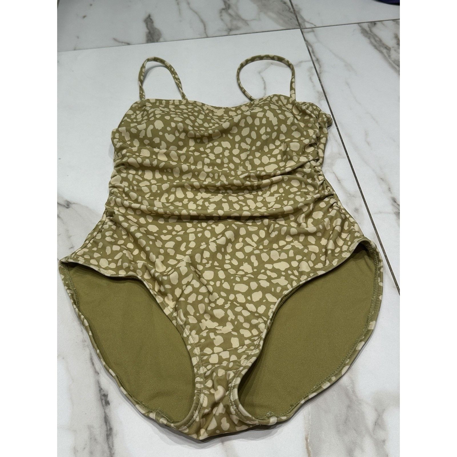 Primark Primark One Piece Bandeau Control Green Dot Print Swimsuit Size ONE SIZE - 2 Thumbnail