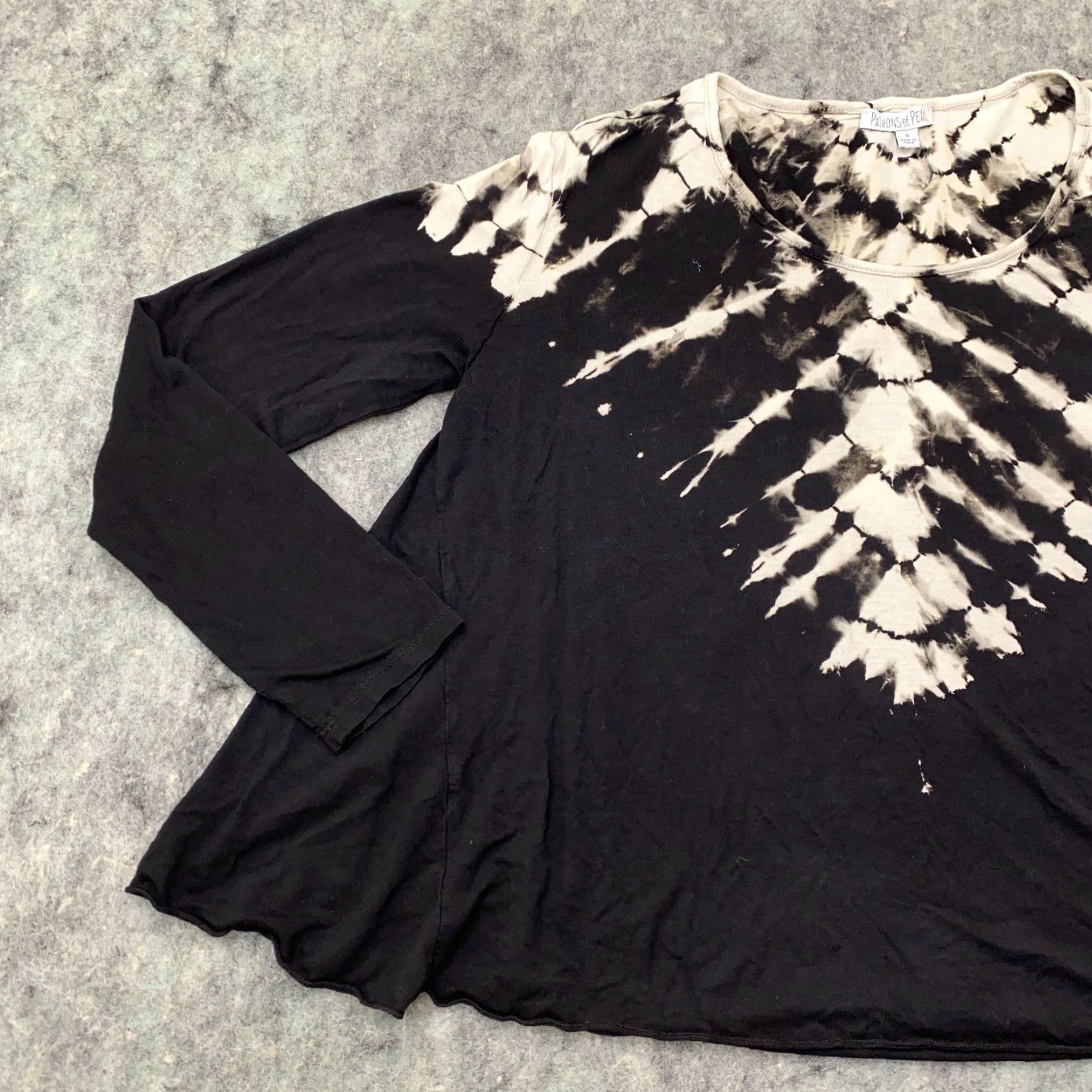 Vintage Patrons of Peace Womens Shirt Adult Small Black Tie Dye Long Sleeve Boho Blouse Viscose Round Neck Fashion 90s Bohemian Womens Size S / US 4 / IT 40 - 3 Thumbnail
