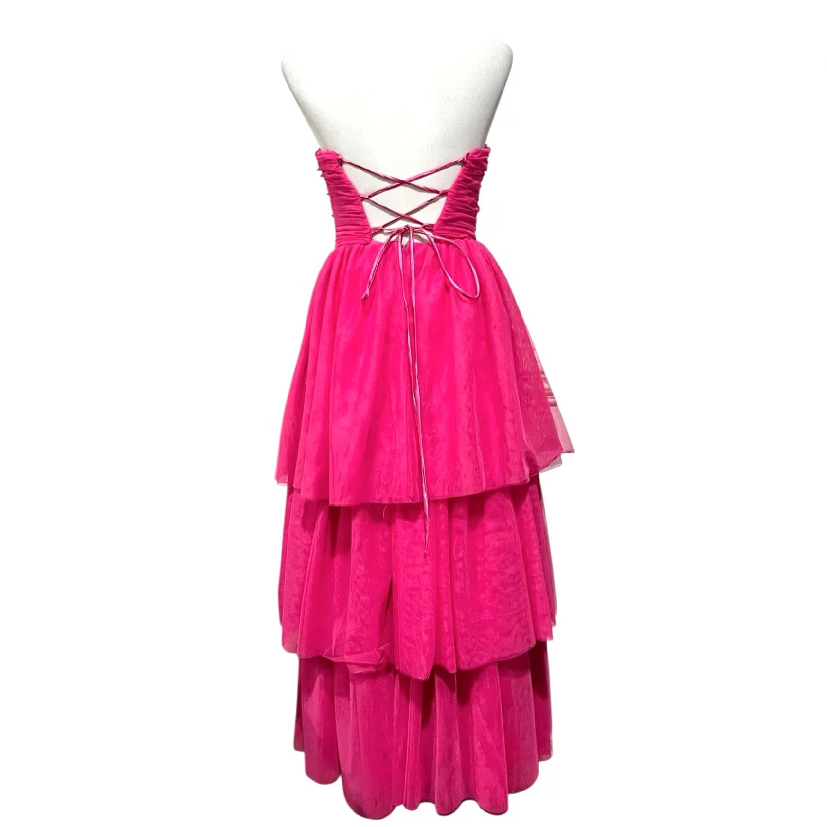 Vintage Dear Moon Hot Pink Tulle Strapless Hi Low Dress Sleeveless Sz 9 Women Formal Party/Cocktail Maxi Dress Size M / US 6-8 / IT 42-44 - 6 Thumbnail