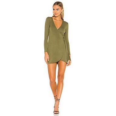 Privacy Please Womens Dress S Piper Mini Olive Green Revolve Wrap Closure
