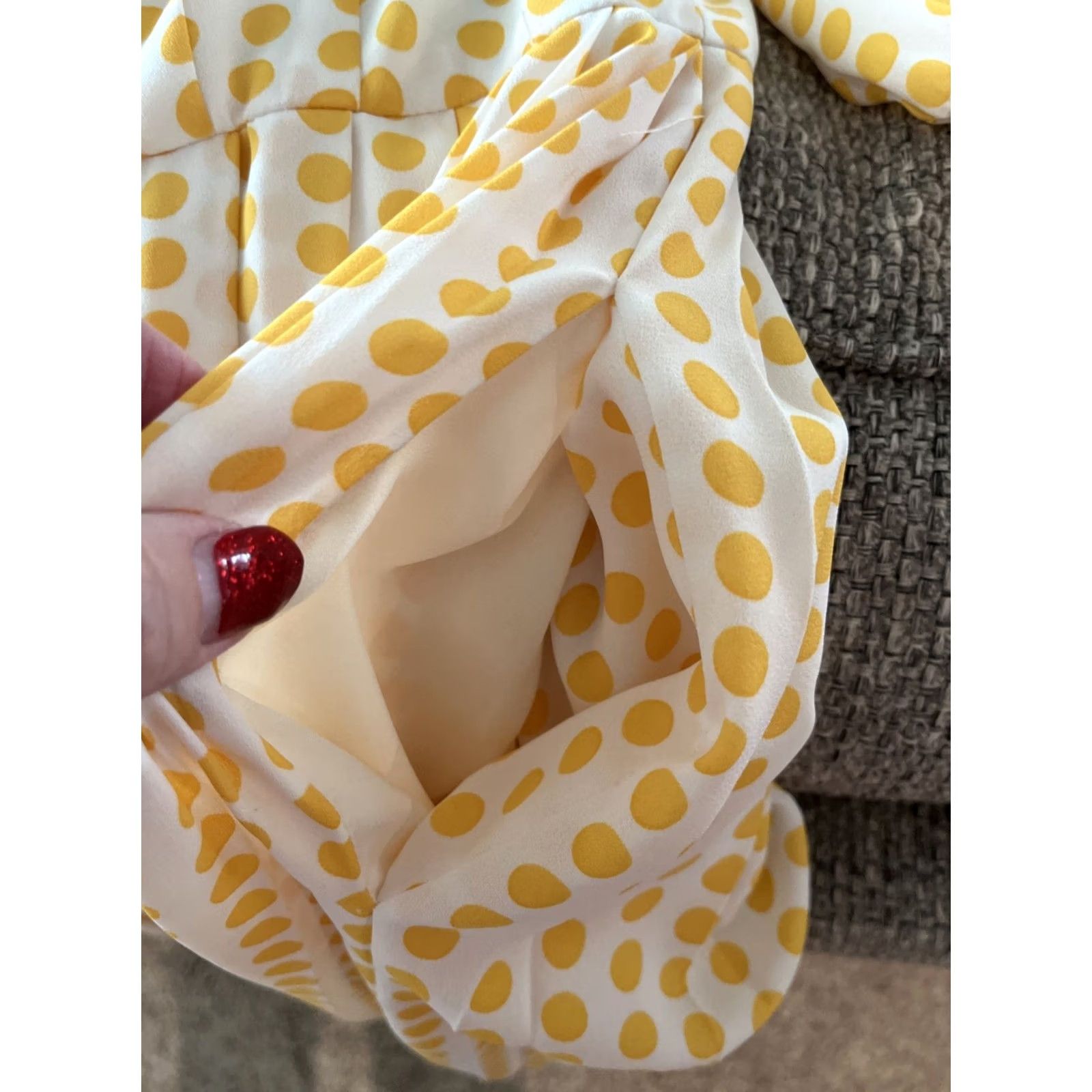 Brooks Brothers Brooks Brothers Red Fleece Dress Womens Size 6 Yellow White Polka Dot Pleated Lined Long Sleeve Collared Sheath Knee Length Button Size M / US 6-8 / IT 42-44 - 7 Thumbnail