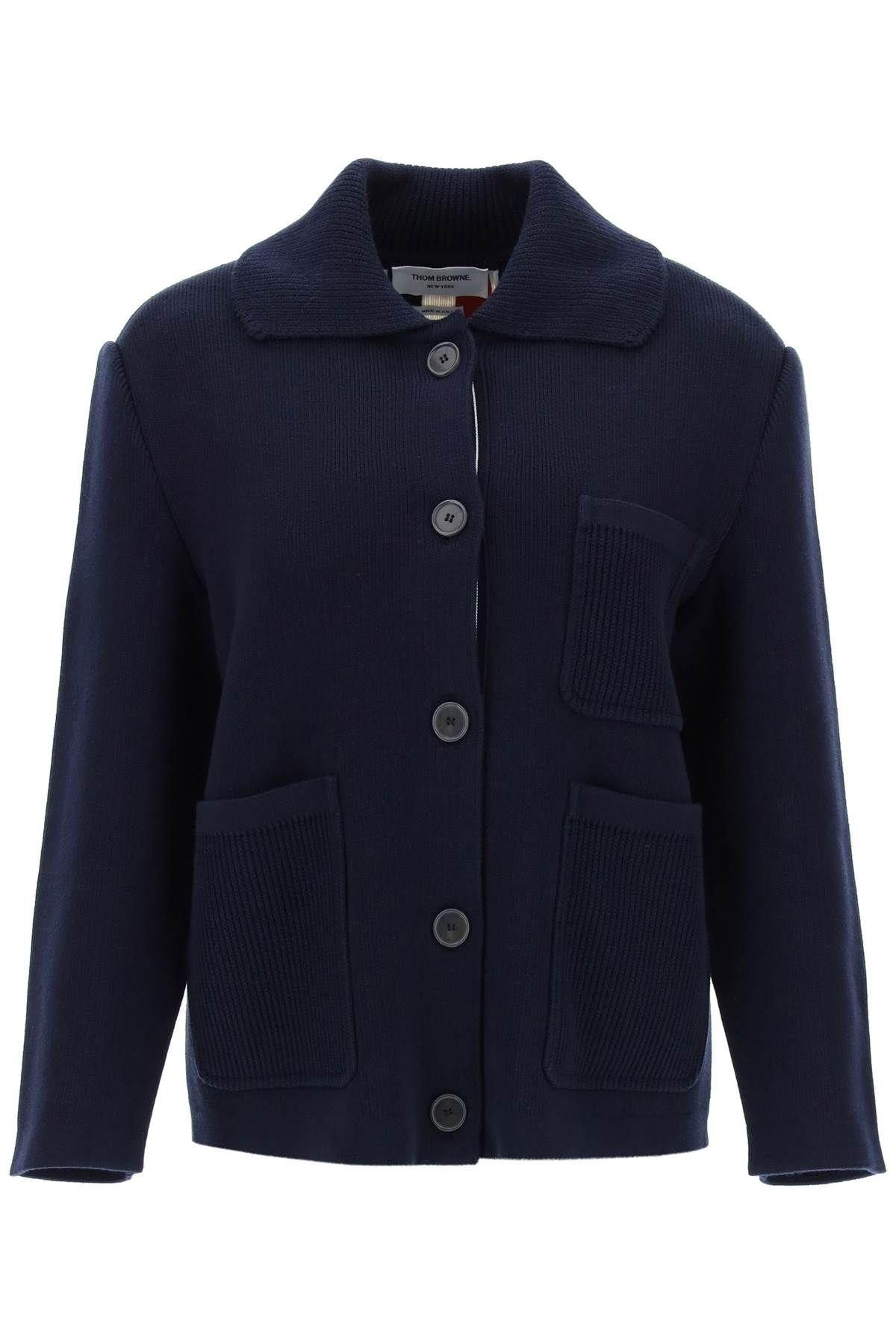 image of Thom Browne Cotton-Cashmere Knit Jacket Size Eu 42 For Women in Blue