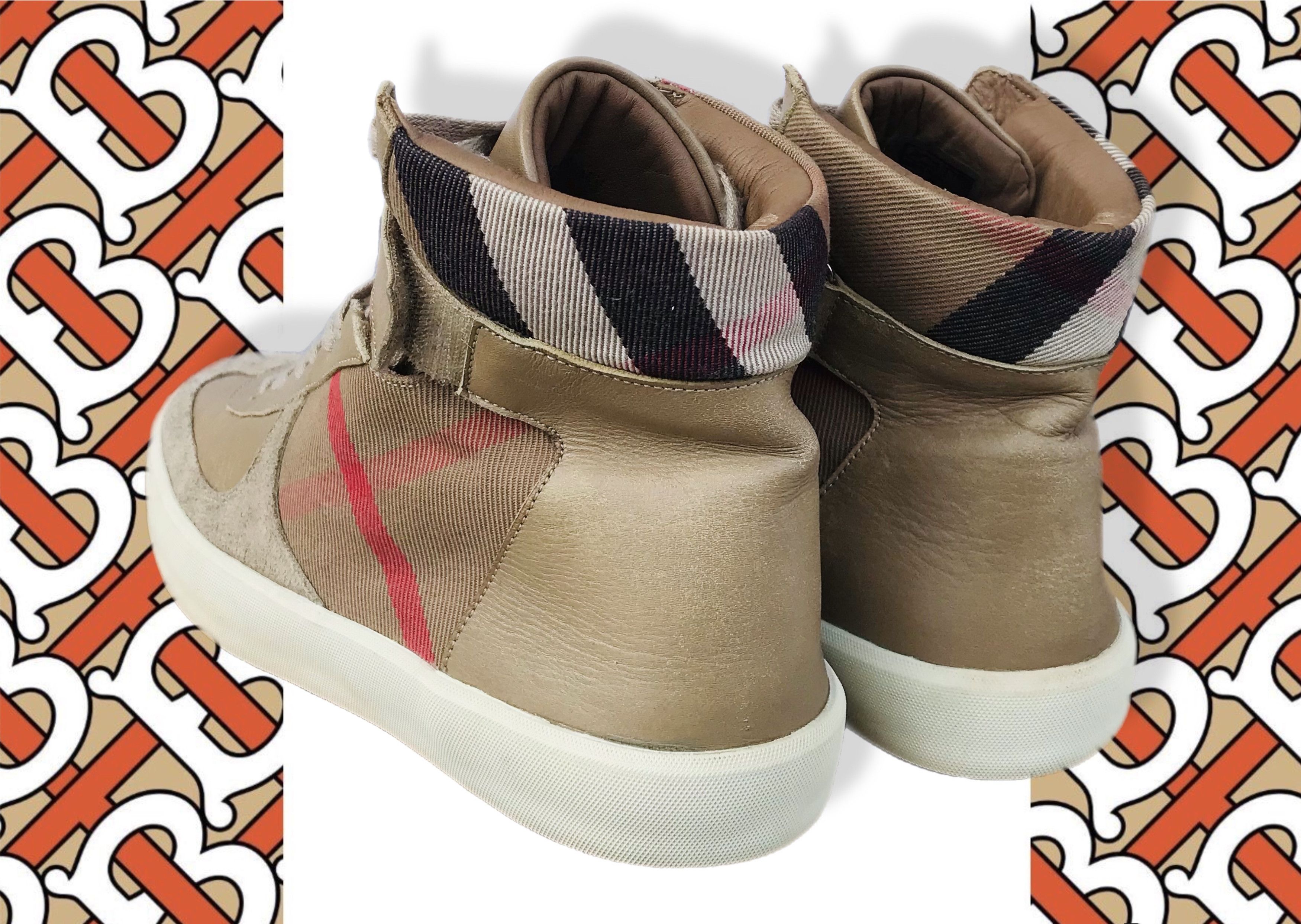 Burberry Burberry High Top Sneakers Beige Women's Nova Check Leather Size US 6 / IT 36 - 3 Thumbnail