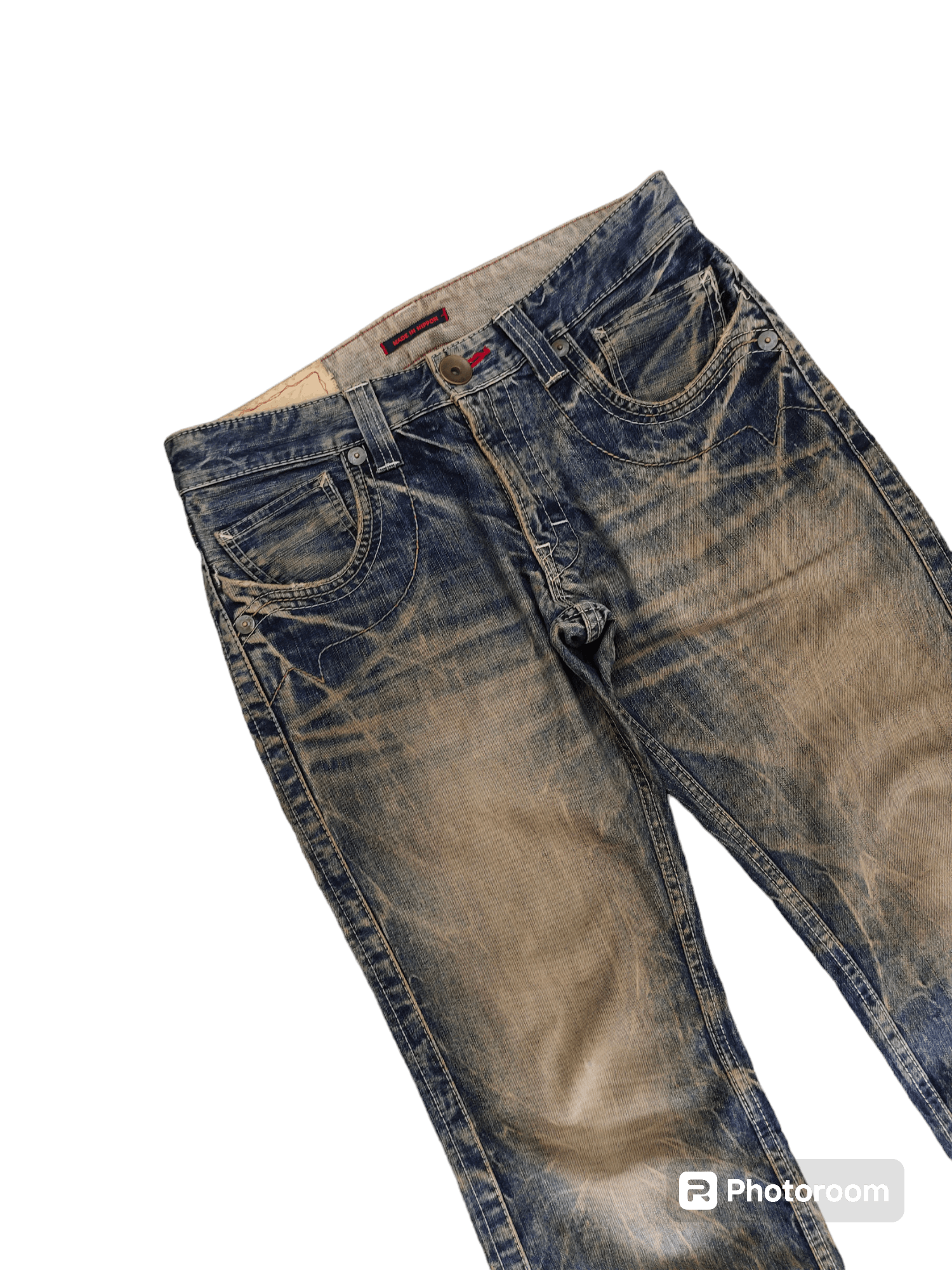 If Six Was Nine 1990s Blue Way Japan Clawmark Distress Faded Denim Jeans Size US 33 - 6 Thumbnail