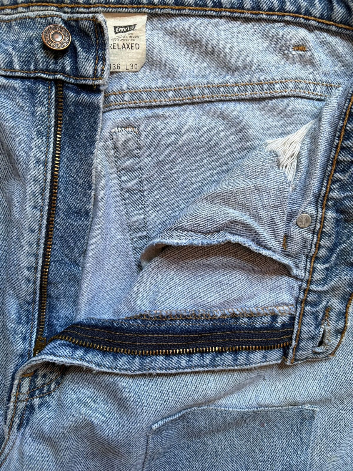 Levi's Vintage 90s Levis 540 Orange Tab Mud Wash Patched Baggy Jean Size US 35 - 10 Thumbnail