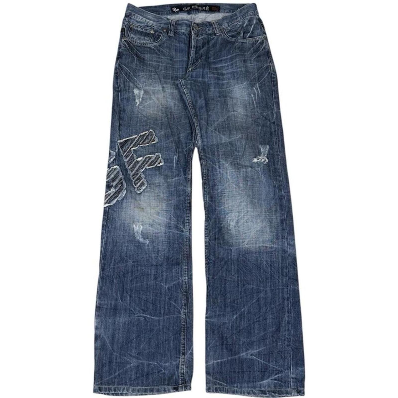 Other Vintage GF FERRE unique denim jeans leather work on back Size US 34 / EU 50 - 1 Thumbnail