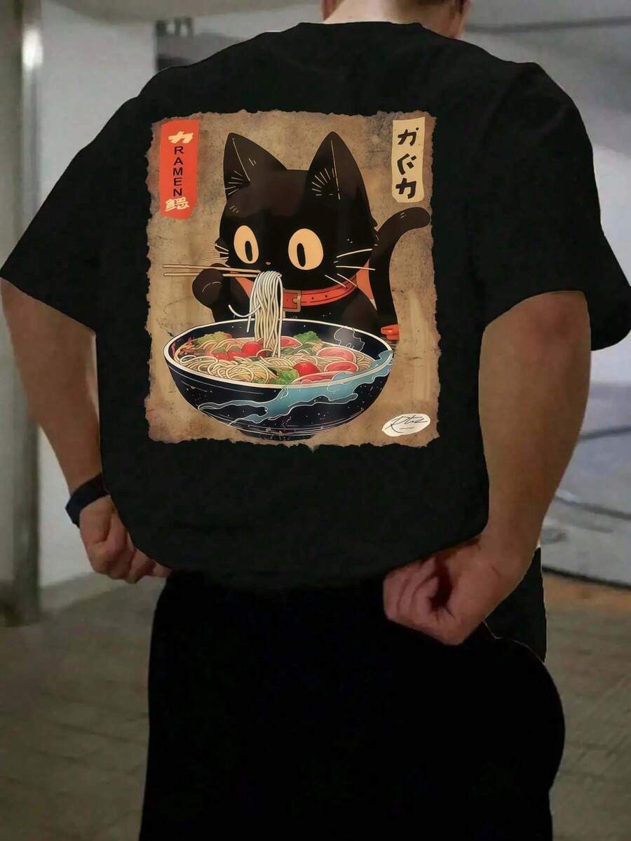 Other Japanese Black Cat Ramen Graphic Oversized Cotton Tee Size US L / EU 52-54 / 3 - 2 Thumbnail