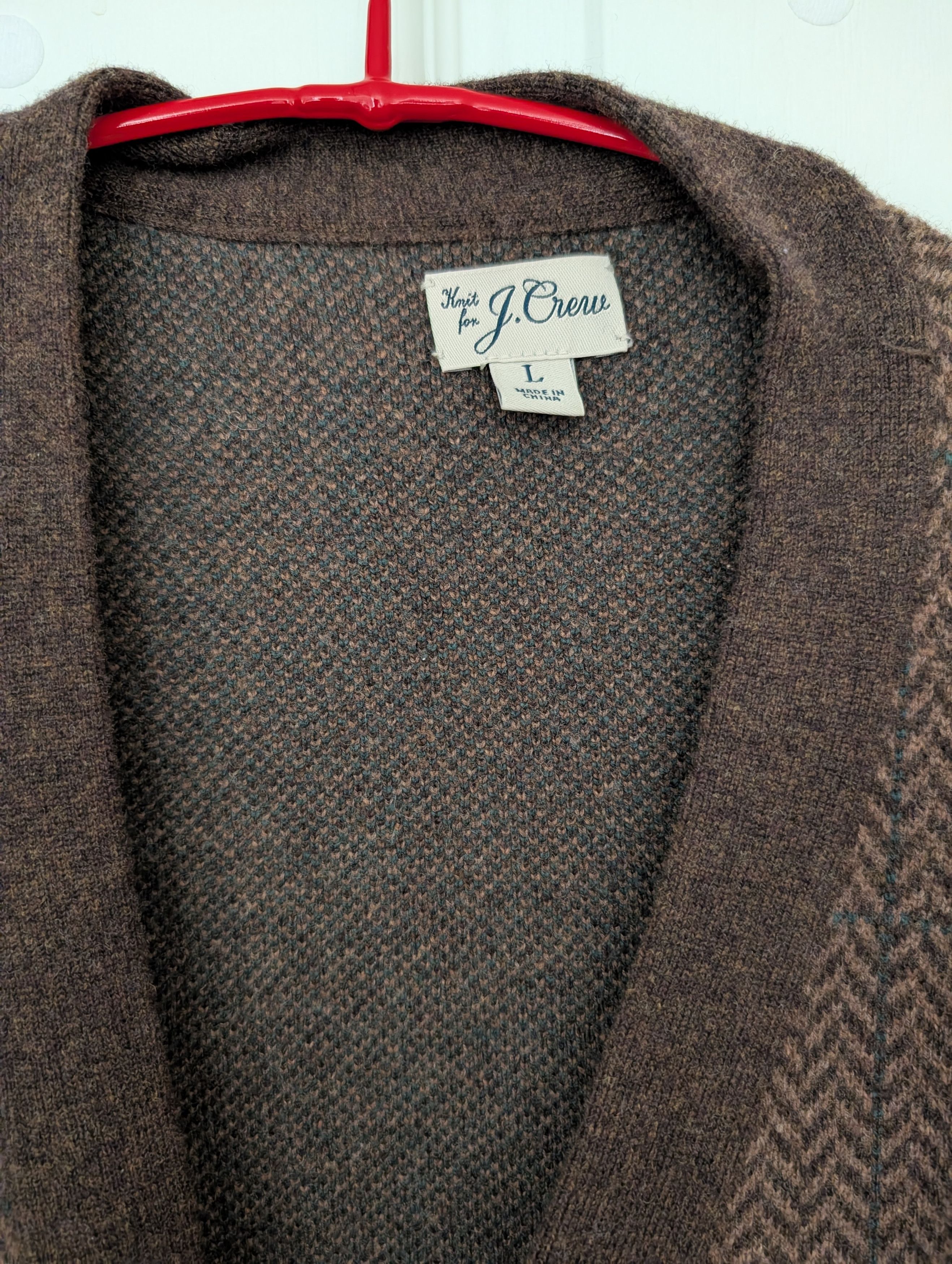 J. Crew Wool Herringbone Plaid Jacquard Cardigan