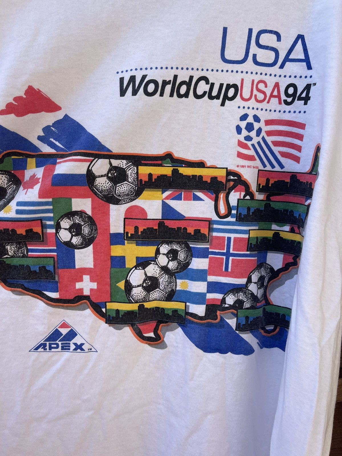 Vintage USA 1994 World Cup vintage Apex One white t-shirt tee Size US XL / EU 56 / 4 - 7 Thumbnail