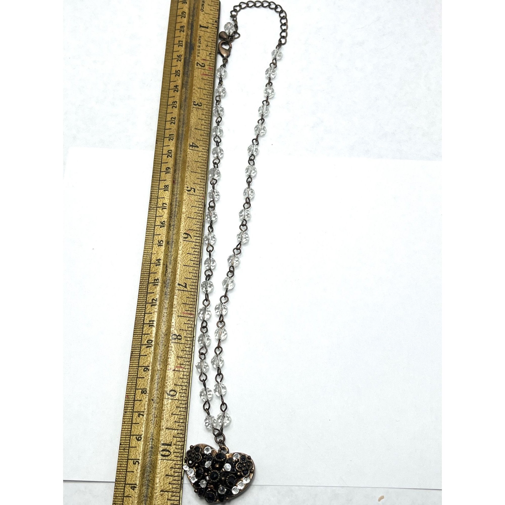 Vintage Crystal Beaded Heart Charm Necklace