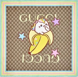 image of Gucci Rainbow And Bananya Print Silk Scarf, Women's