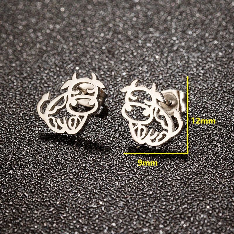 Jewelry Cow Mini Stud Earrings Charm Earring Gift Size ONE SIZE - 2 Thumbnail