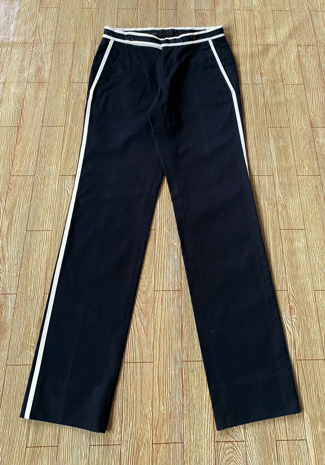 Gucci Rare Design Vintage Brand Gucci Navy Blue Casual Pants 1990s Size US 29 - 1 Thumbnail