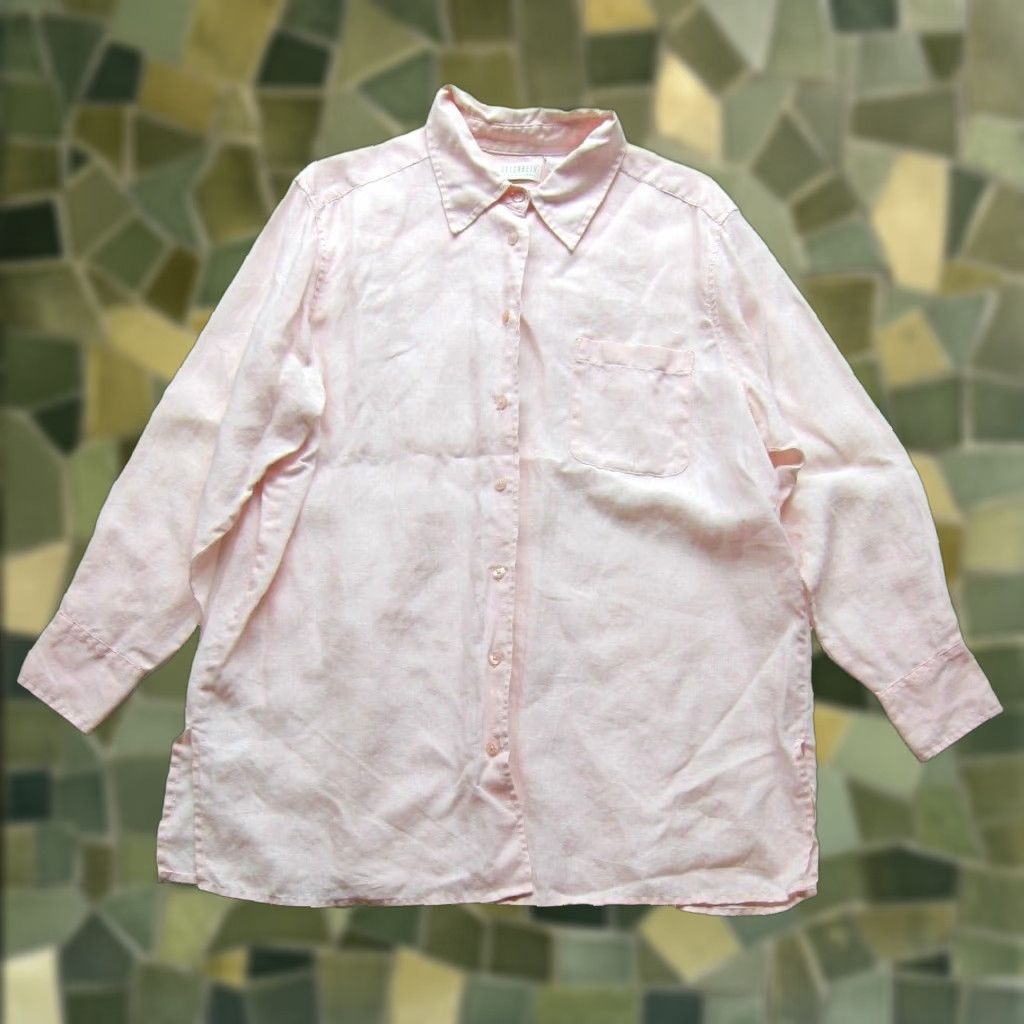 Liz Claiborne Vtg Liz Claiborne Elisabeth Linen Pink Collared Button Up Long Sleeve Blouse 16 Size XXL / US 16-18 / IT 52-54 - 1 Thumbnail