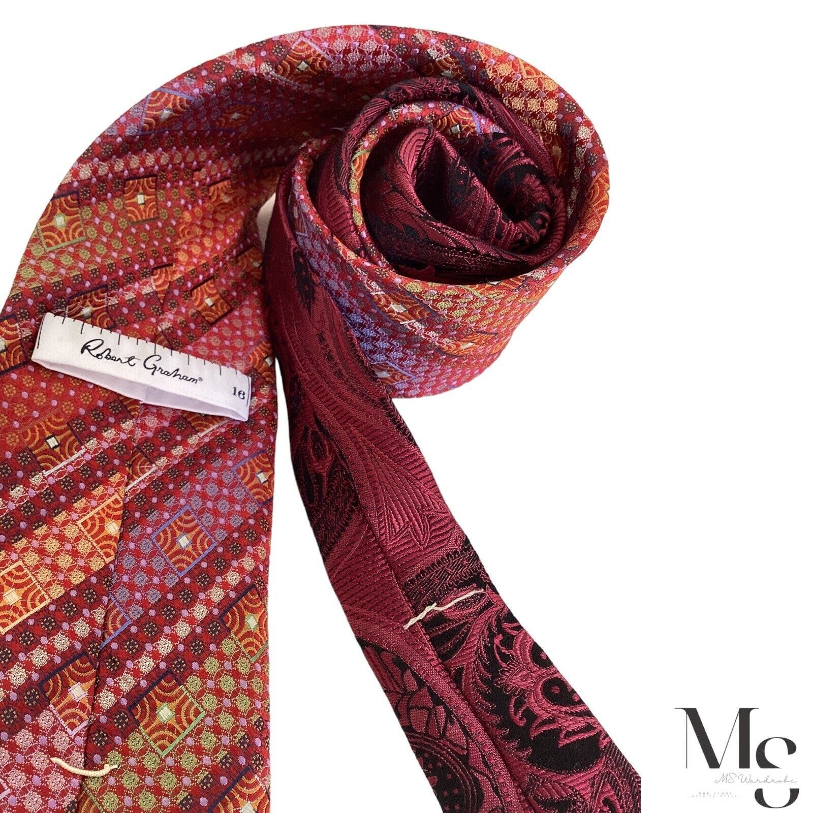 Robert Graham ROBERT GRAHAM XL Orange & Purple Striped Silk Tie Made In US Size ONE SIZE - 6 Thumbnail