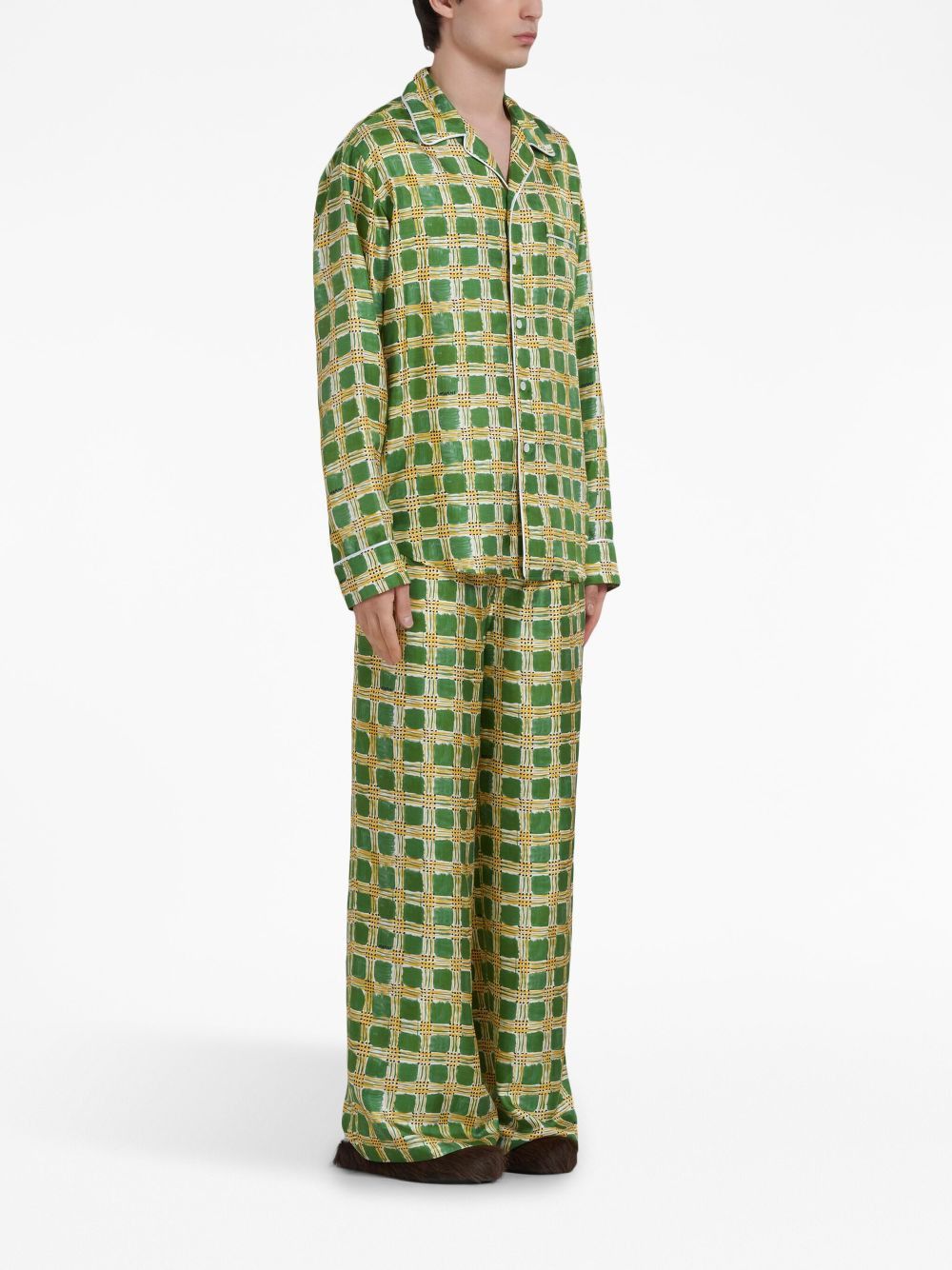 Marni o1w1db10125 Check Fields Silk Wide Leg Trousers in Green Size US 30 / EU 46 - 3 Thumbnail