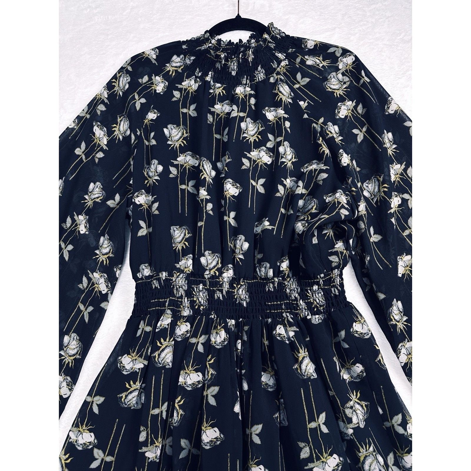 Other Rachel Roy Smocked Floral Mini Dress XL Black Sheer Flowy Size XL / US 12-14 / IT 48-50 - 4 Thumbnail