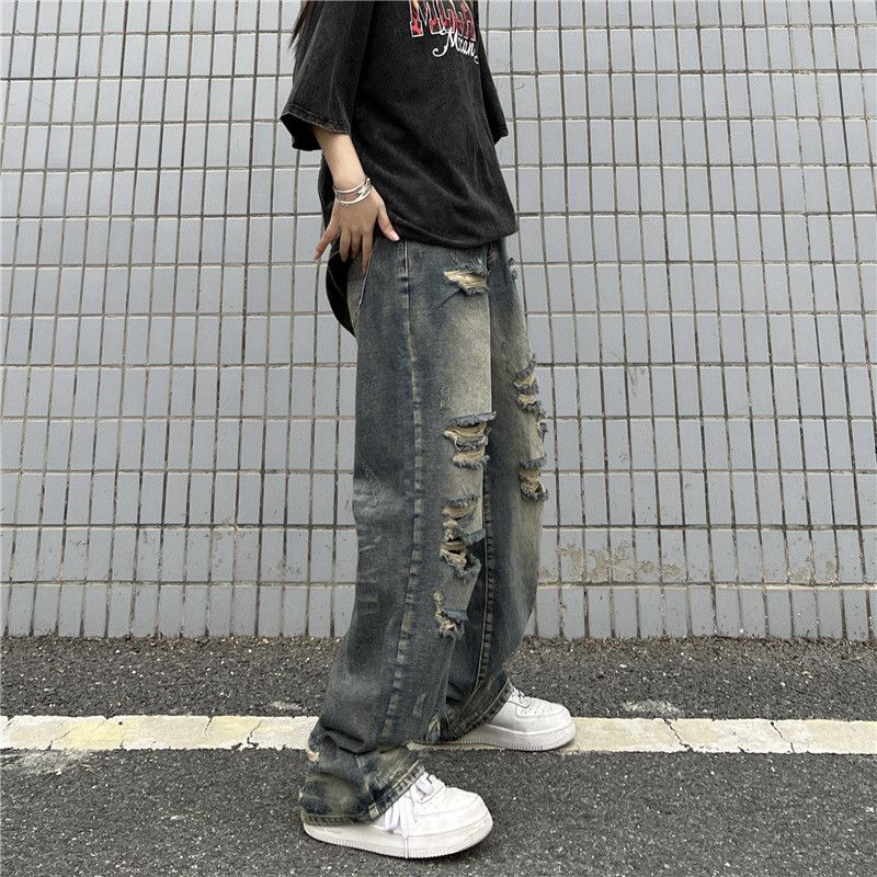 Japanese Brand Street retro ripped loose casual straight leg washed jeans Size US 32 / EU 48 - 4 Thumbnail