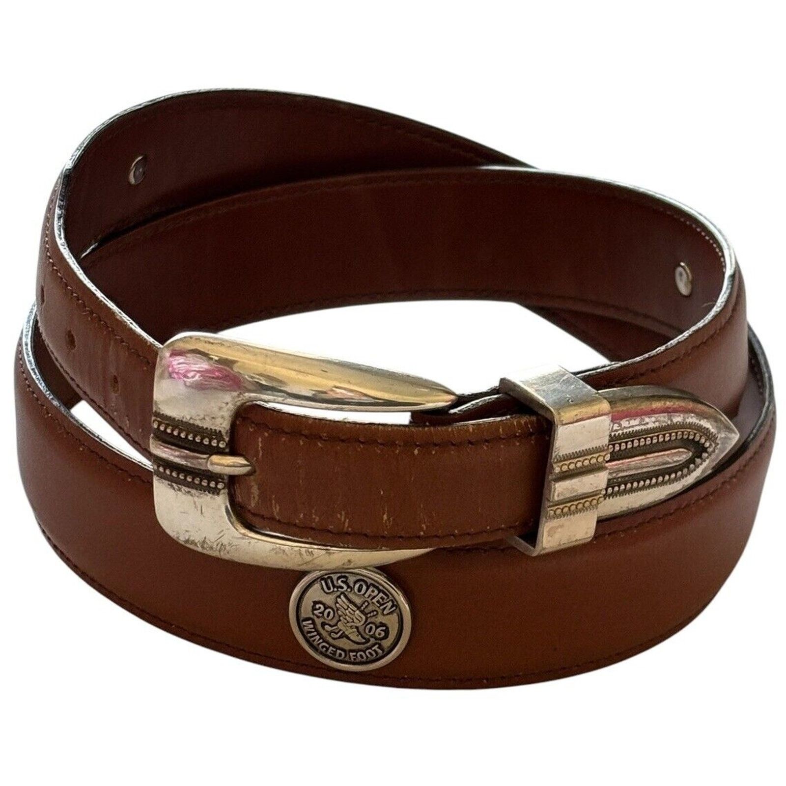 Other Brown Leather Belt 2006 US Open Winged Foot Golf Medallions Size 36 - 9 Thumbnail