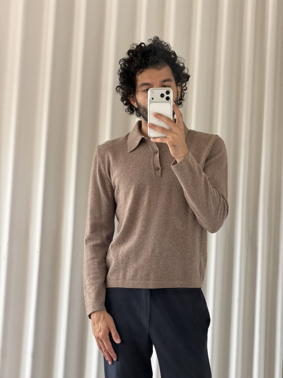 Jil Sander Jil Sander Brown Merino Wool Long Sleeve Polo Size US M / EU 48-50 / 2 - 2 Thumbnail