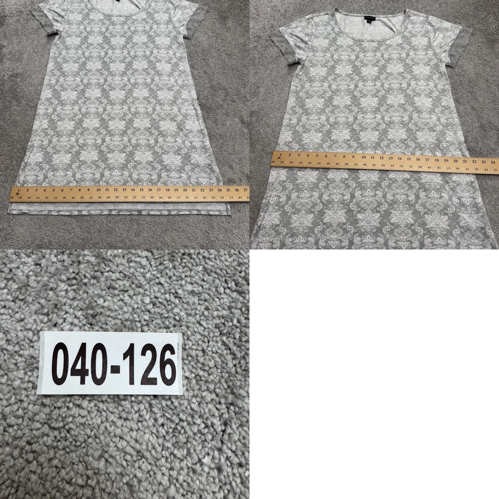 Vintage Tahari Damask Lace T-Shirt Dress Womens Large Gray White Short Sleeve Casual Dress Size L / US 10 / IT 46 - 9 Thumbnail
