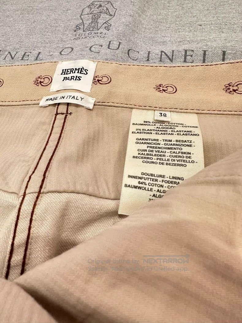 Hermes Hermes Cotton khaki full-print logo jeans Size 25" / US 0 / IT 36 - 4 Thumbnail