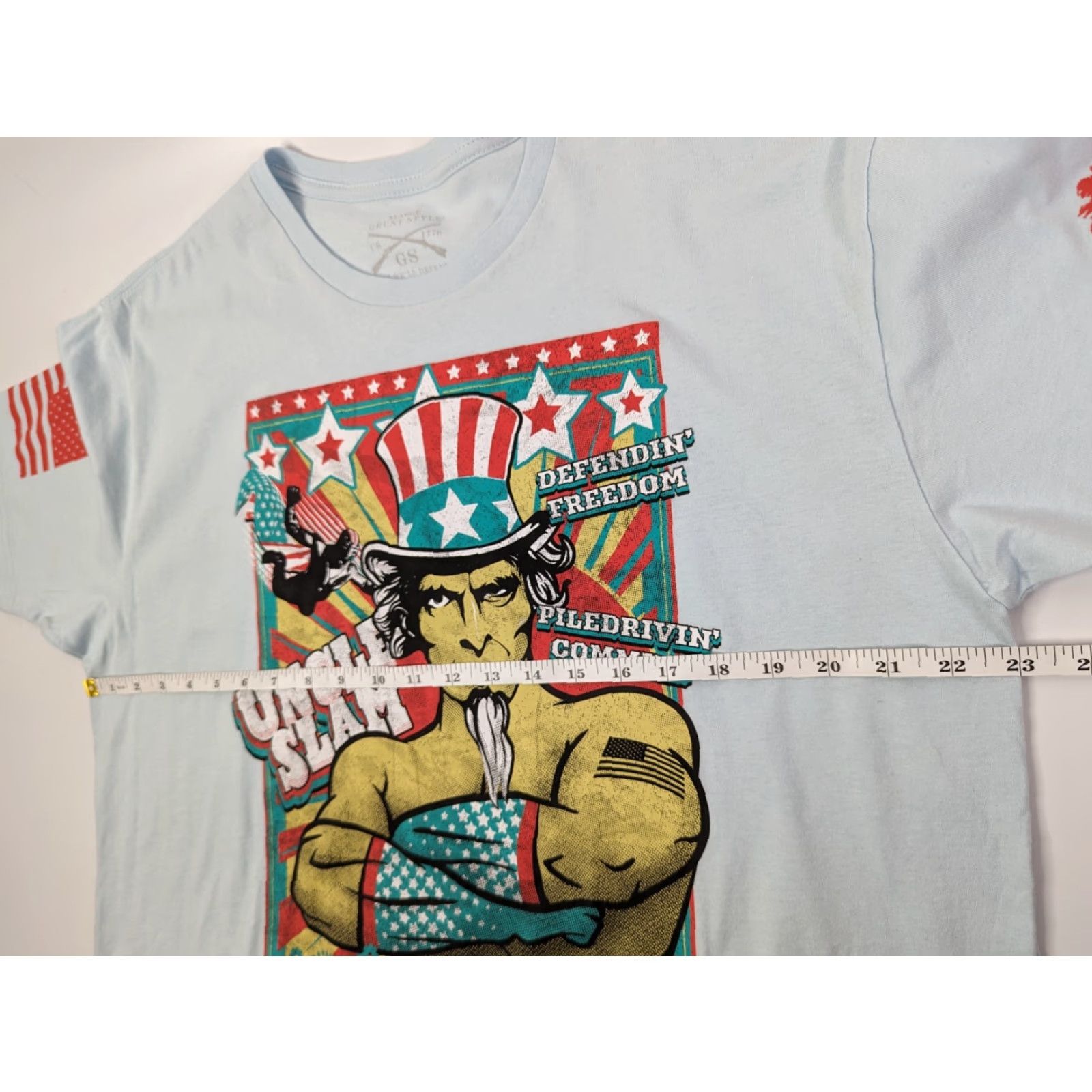 Vintage Grunt Style T-Shirt Light Blue Short Sleeve Patriotic Uncle Slam Soldier Men XL Size US XL / EU 56 / 4 - 6 Thumbnail