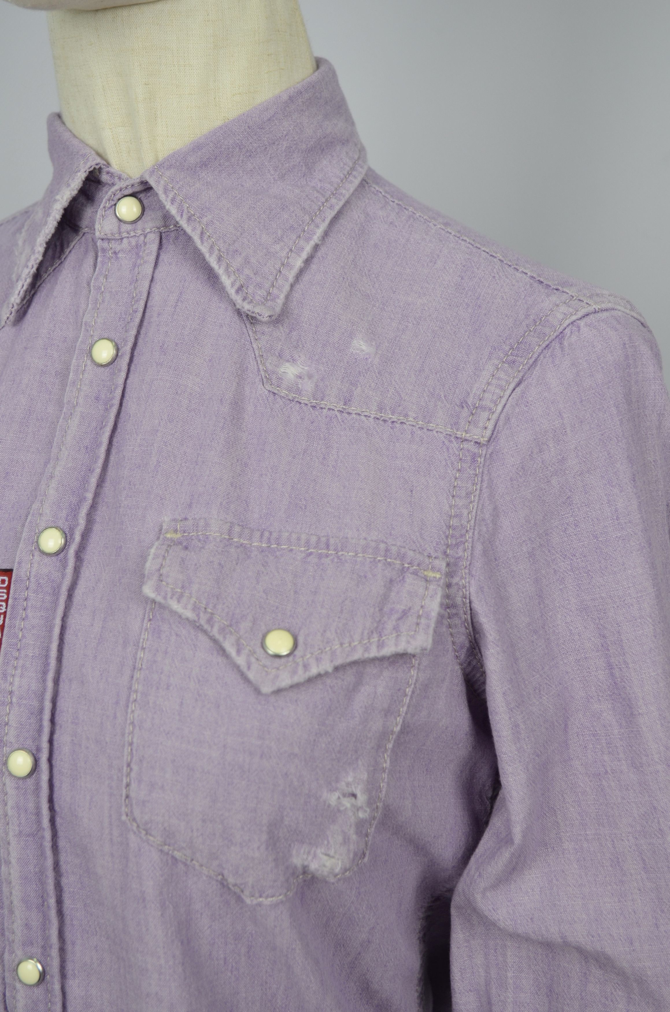 Designer × Dsquared2 Dsquared2 Denim Western Snap Distressed Shirt Violet Size 40 Size S / US 4 / IT 40 - 7 Thumbnail