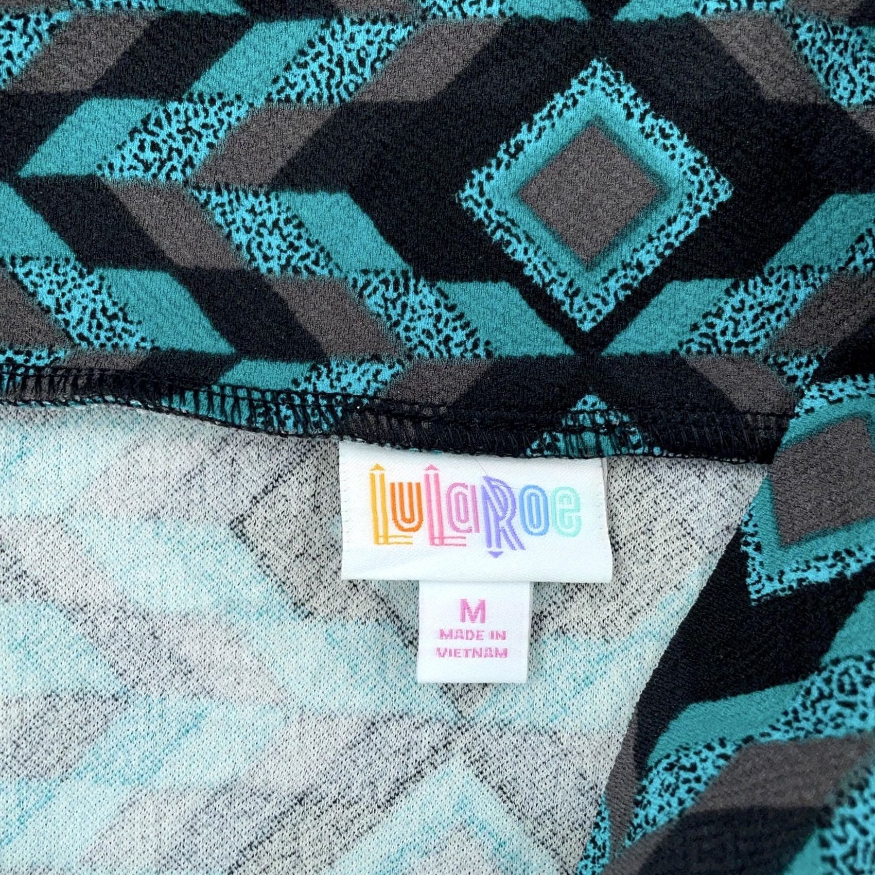 Vintage LuLaRoe Skirt Womens Medium Black Teal Geometric Pencil Stretch Pull On Size 32" / US 10 / IT 46 - 7 Thumbnail